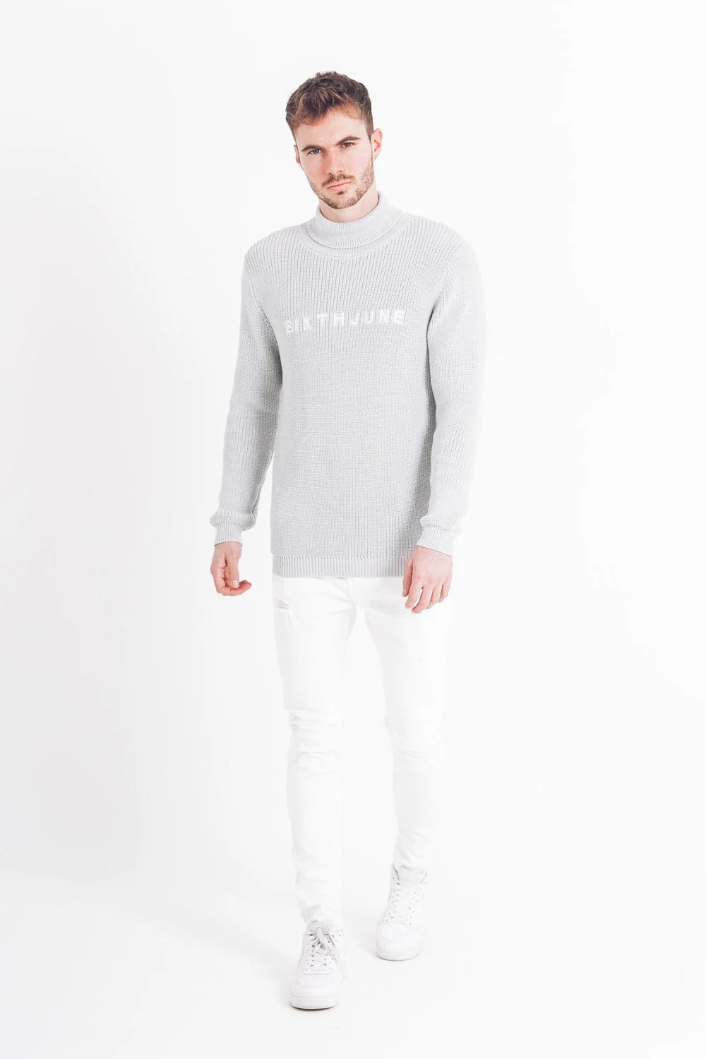 Pull maille col roulé Gris clair - Image 2