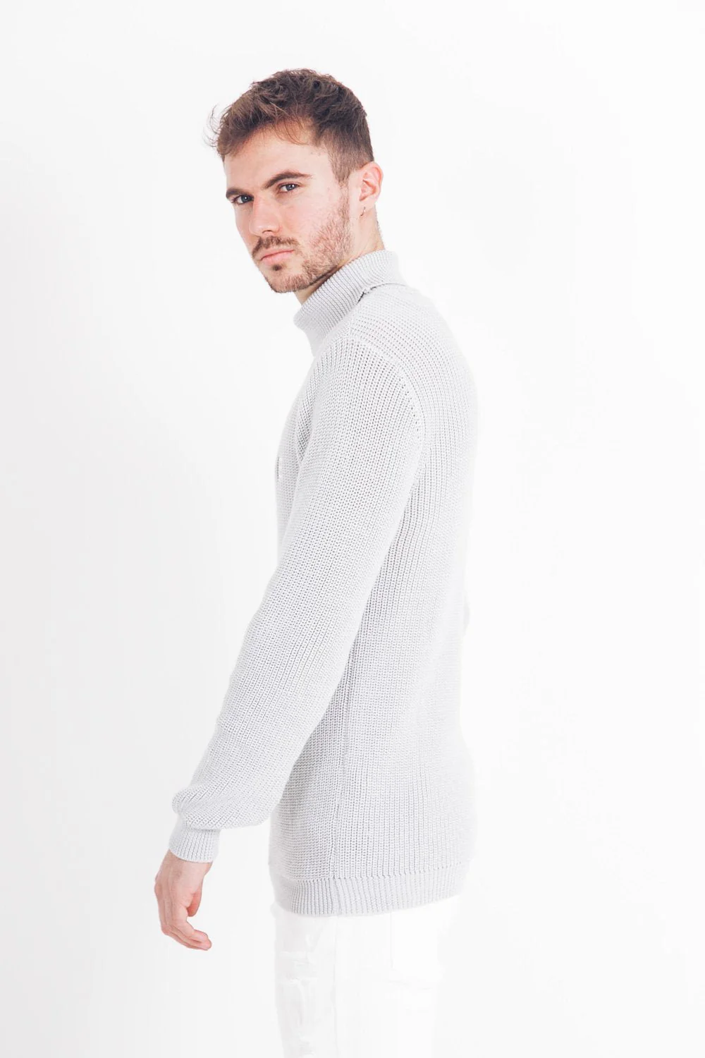 Pull maille col roulé Gris clair - Image 4