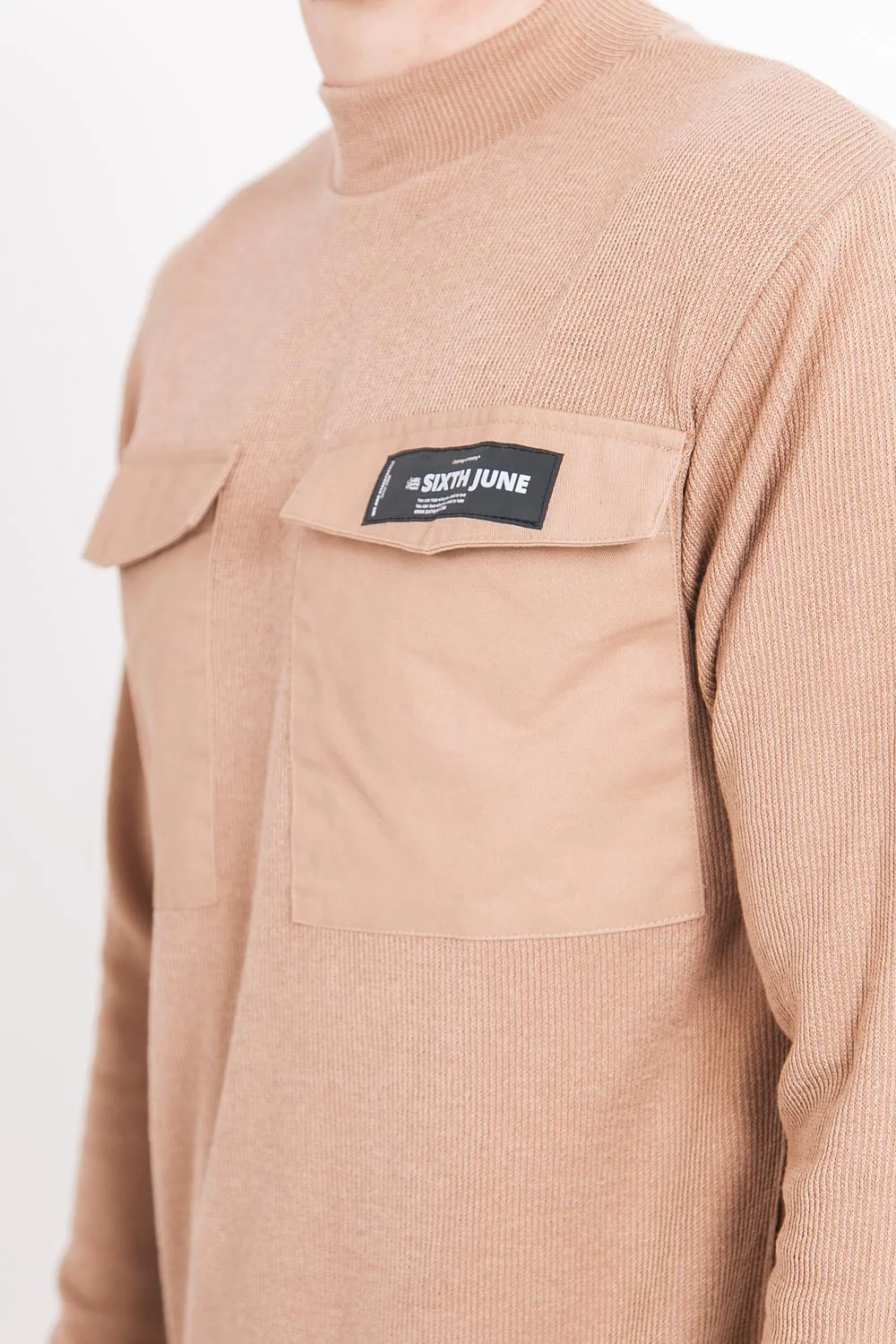 Pull maille poche cargo beige - Image 3