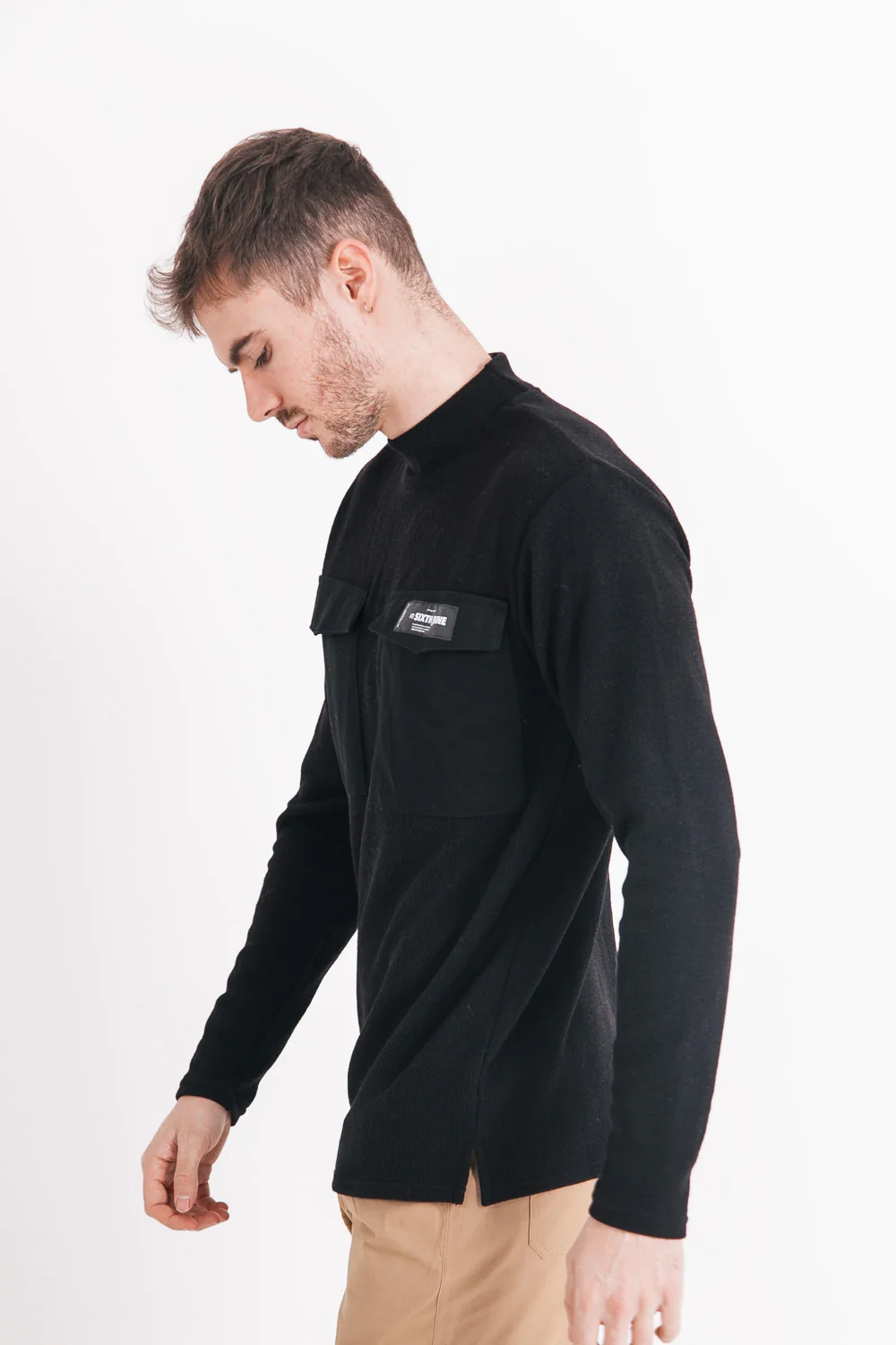 Pull en maille poche cargo noir - Image 4