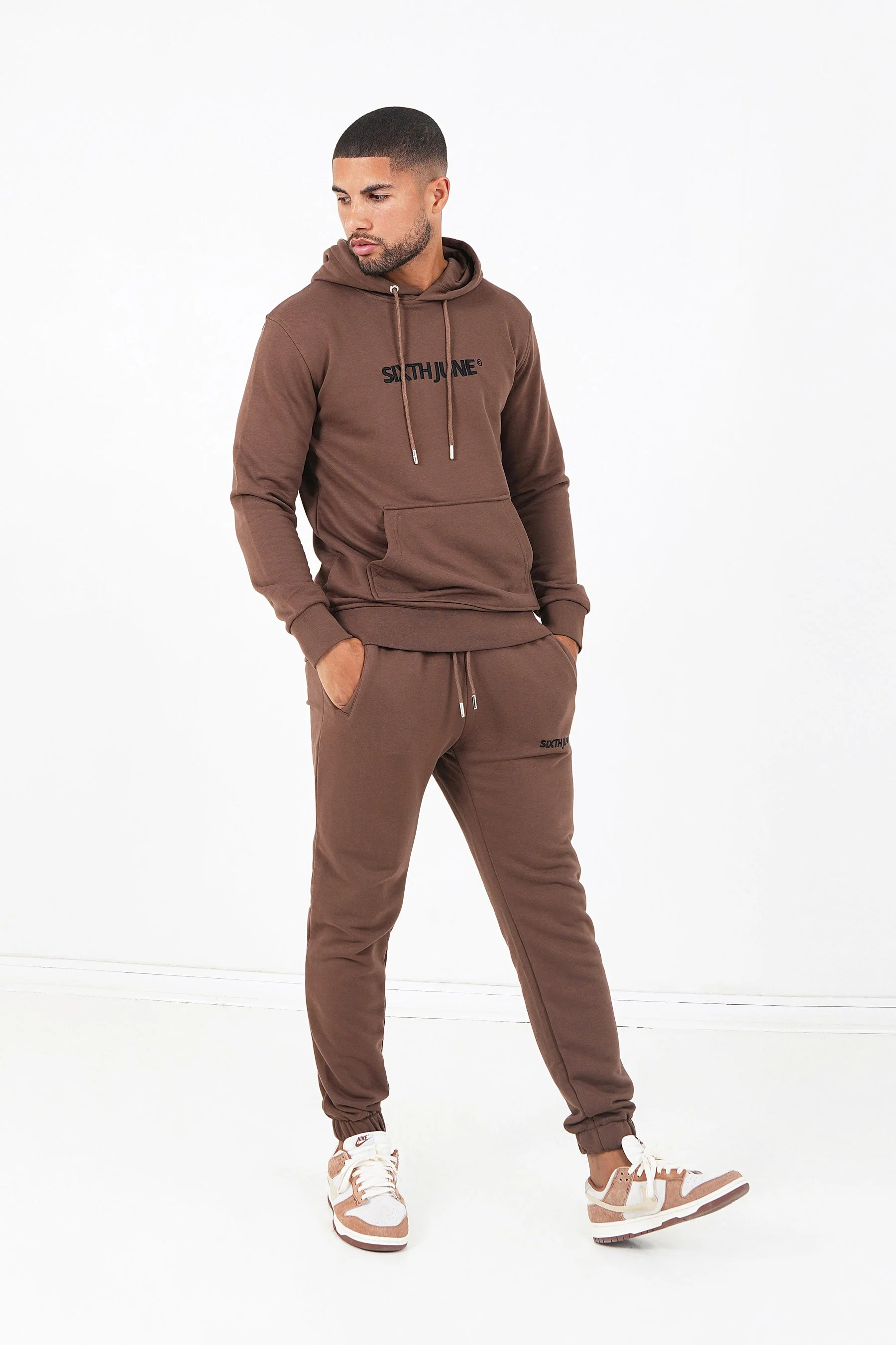Jogging + sweat capuche logo brodé Marron - Image 2