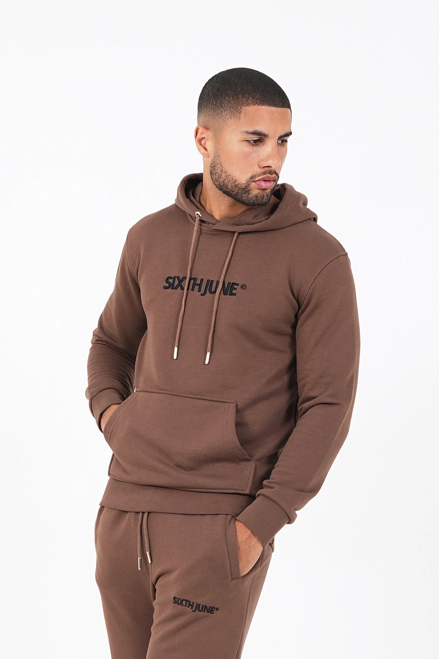 Jogging + sweat capuche logo brodé Marron - Image 3