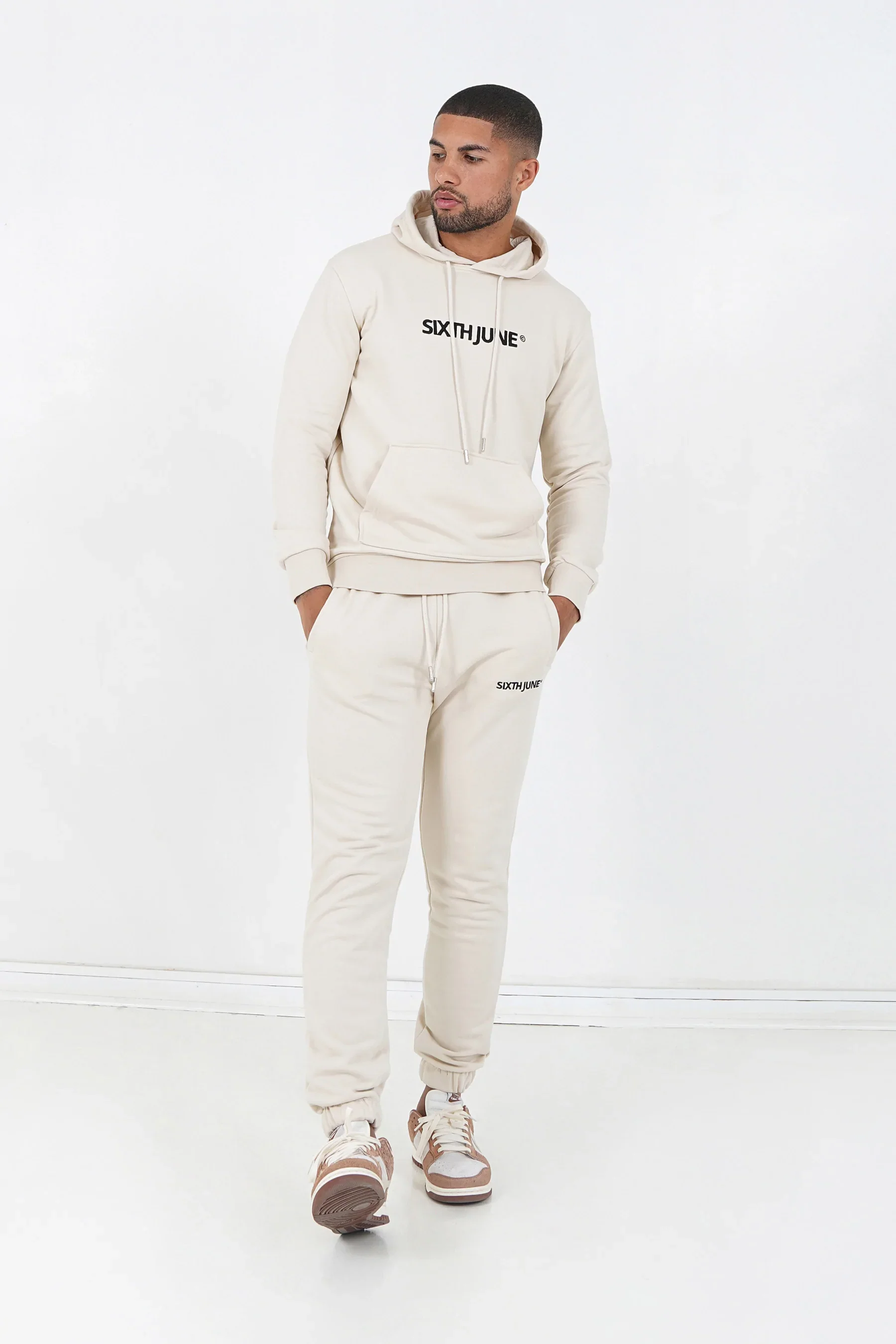 Jogging + sweat capuche logo brodé Beige - Image 2