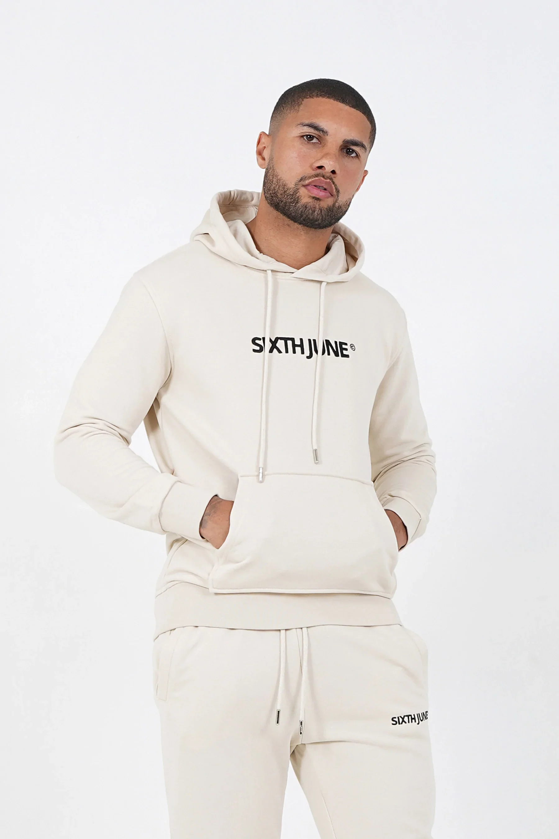 Jogging + sweat capuche logo brodé Beige - Image 3