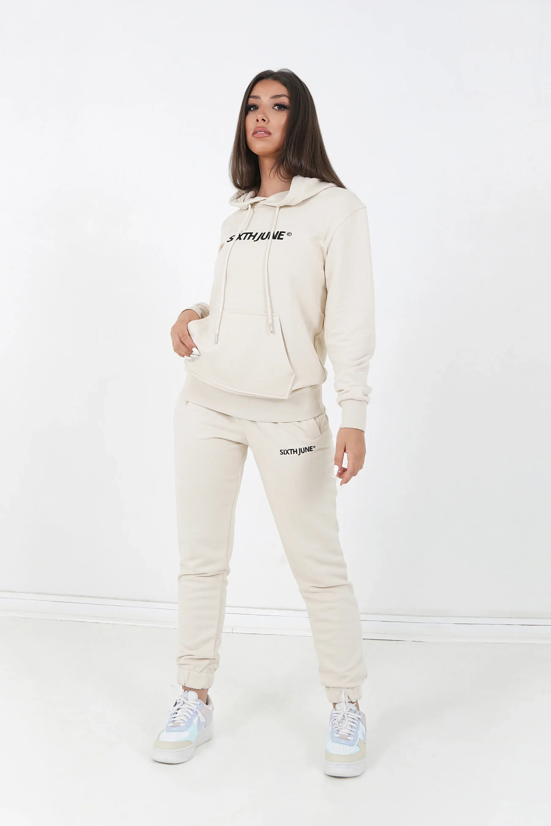 Jogging + sweat capuche logo brodé Beige - Image 6