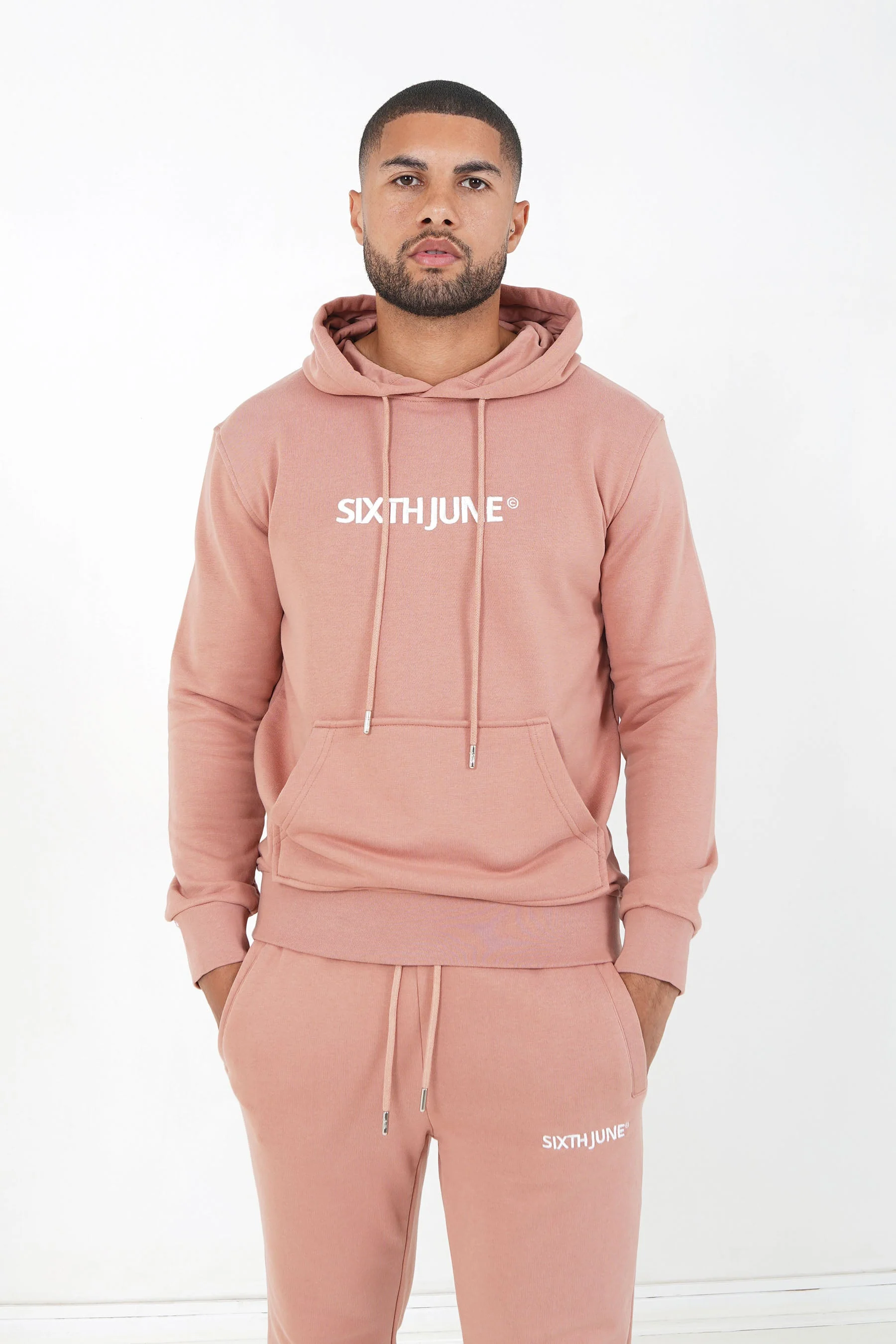 Jogging + sweat capuche logo brodé Rose foncé - Image 3