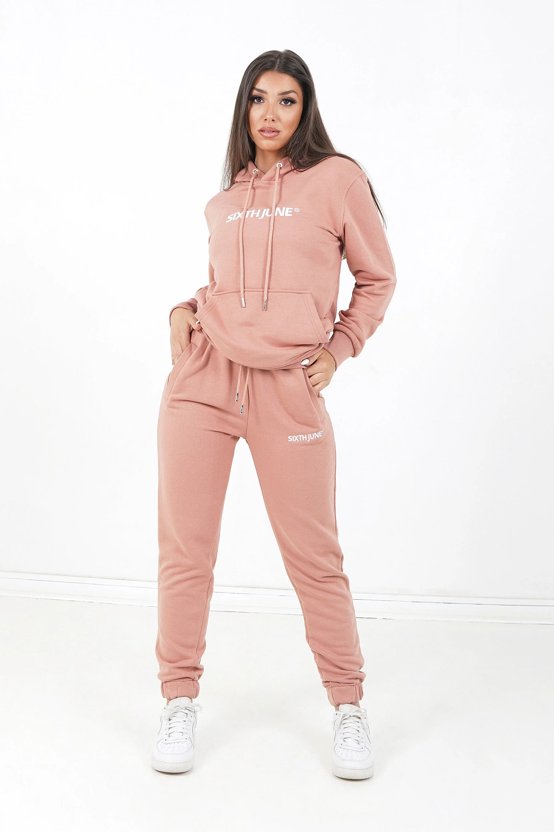 Jogging + sweat capuche logo brodé Rose foncé - Image 6