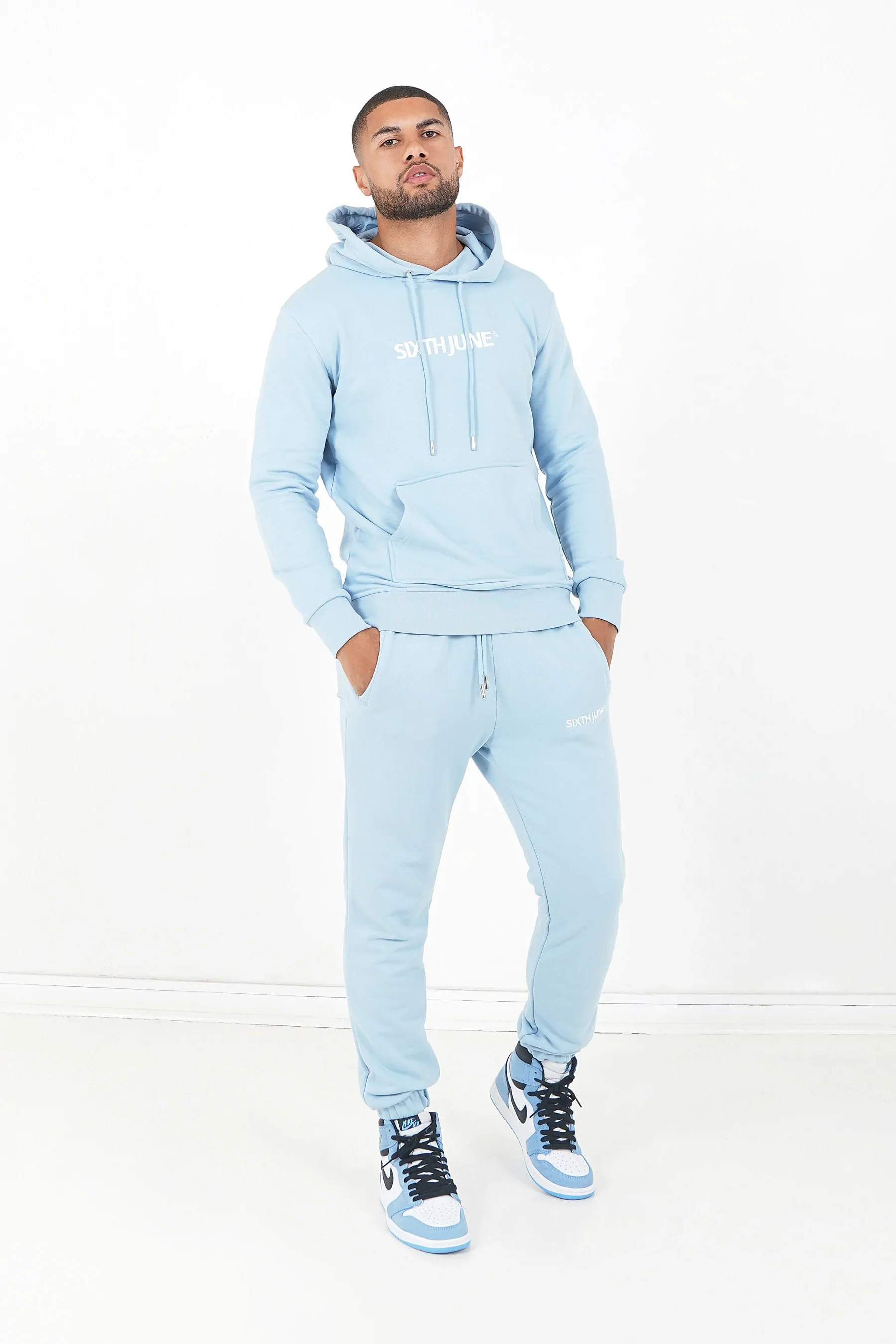 Jogging + sweat capuche logo brodé Bleu clair - Image 2