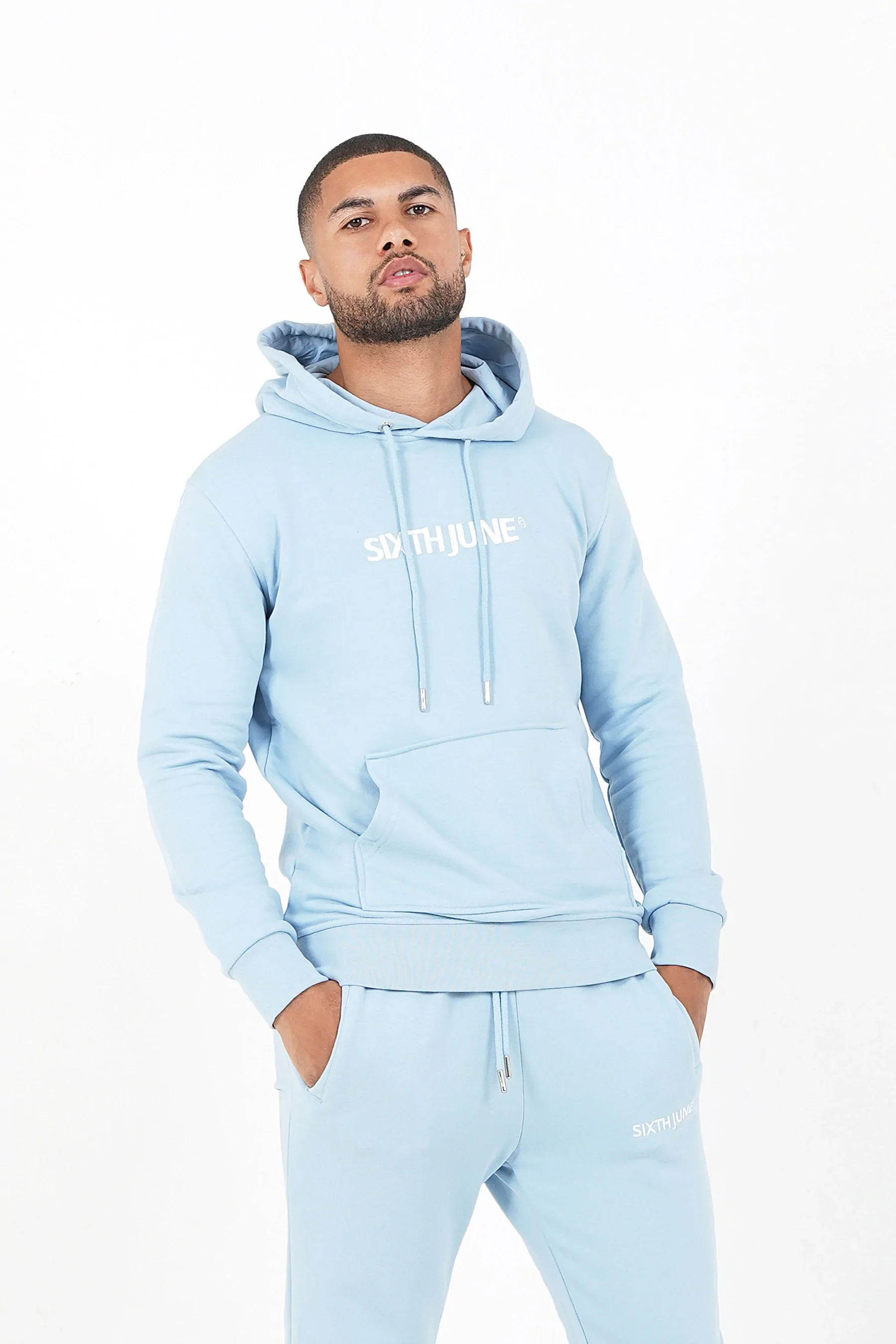 Jogging + sweat capuche logo brodé Bleu clair - Image 3