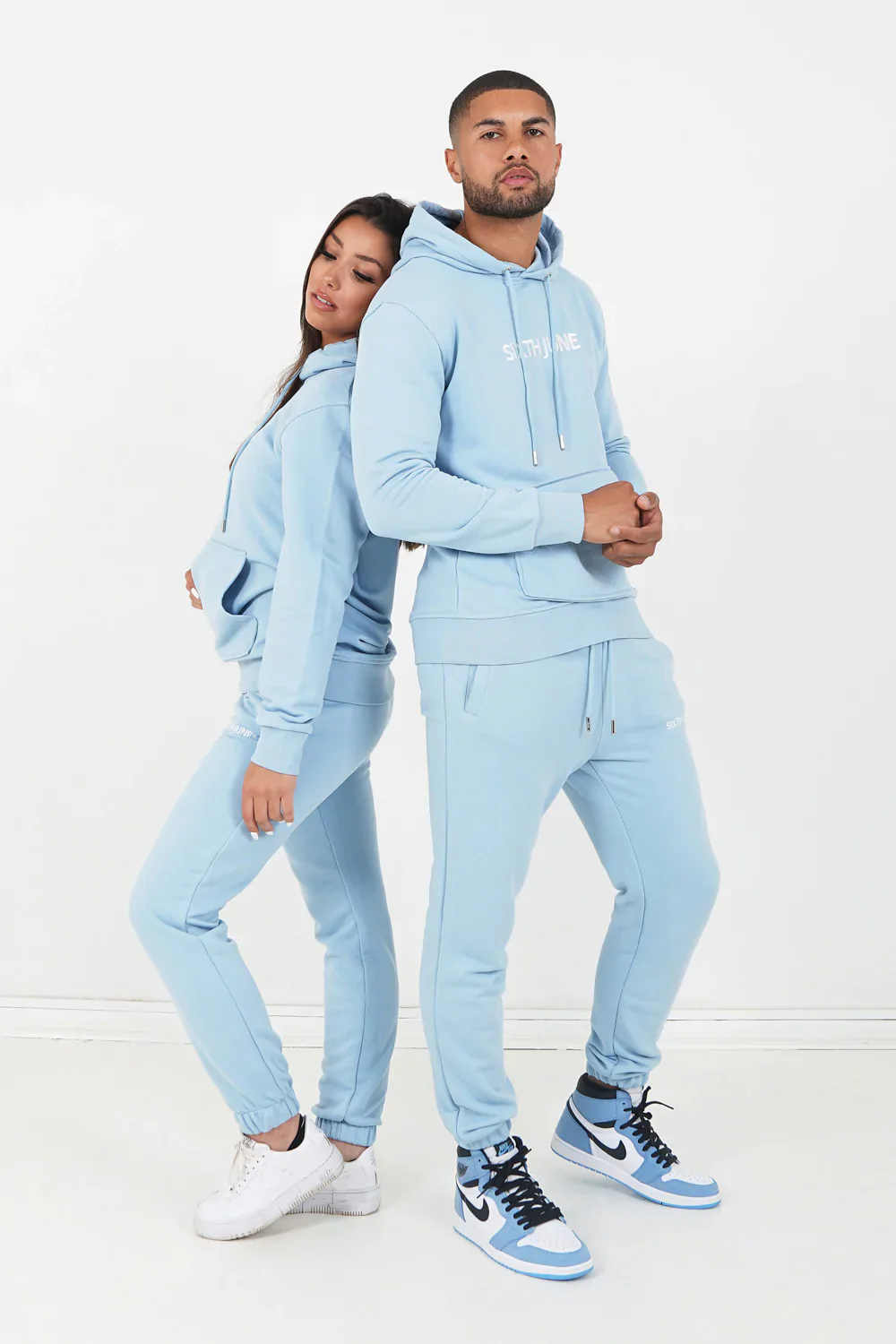 Jogging + sweat capuche logo brodé Bleu clair - Image 7
