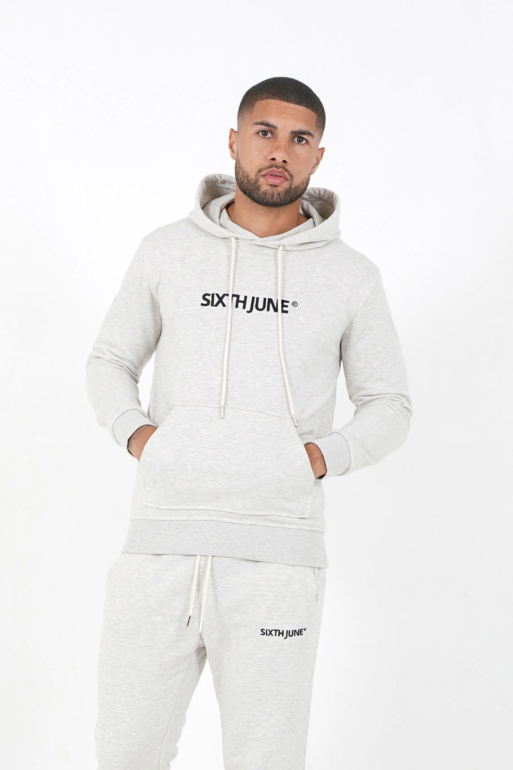 Jogging + sweat capuche logo brodé Gris clair - Image 3