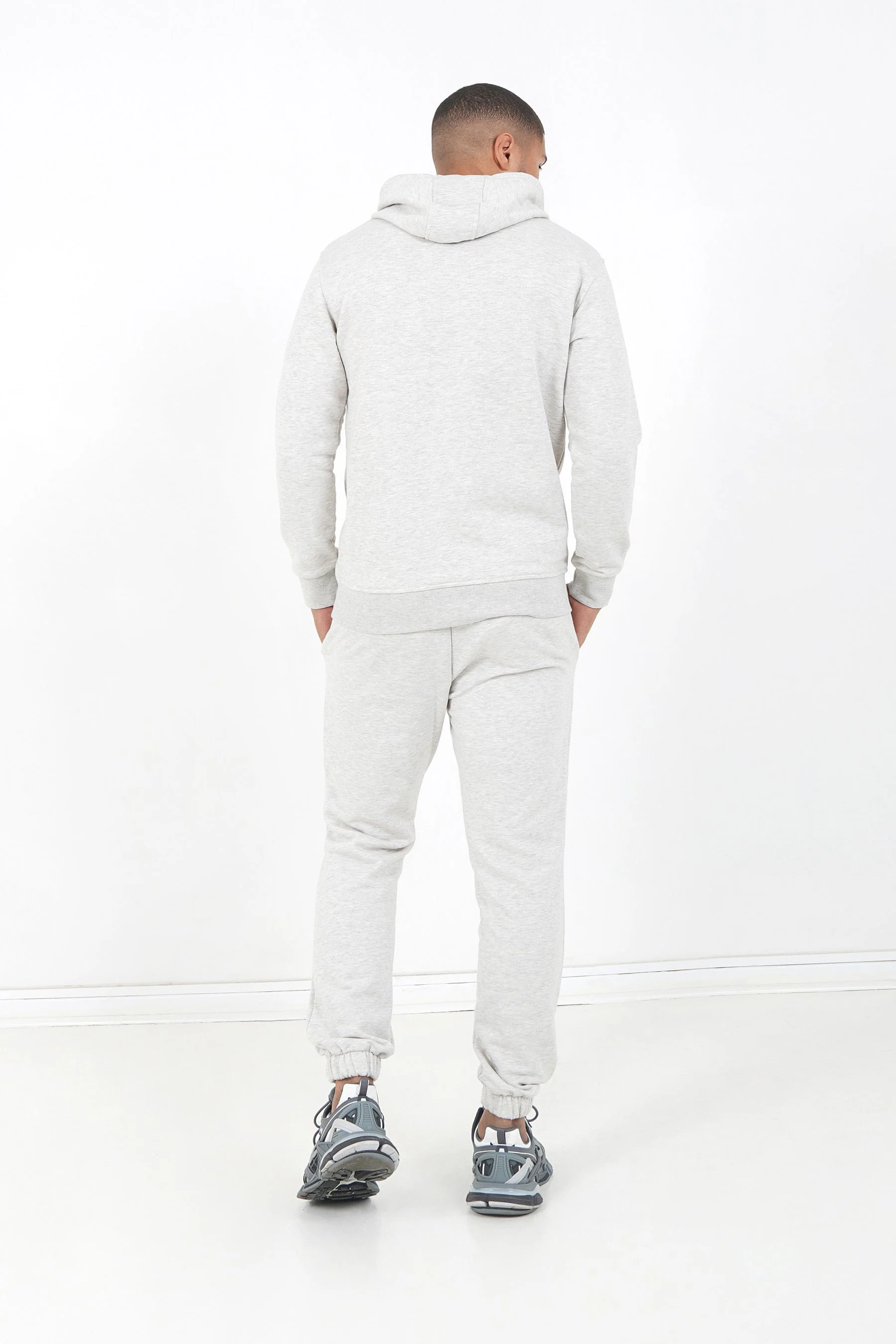 Jogging + sweat capuche logo brodé Gris clair - Image 5