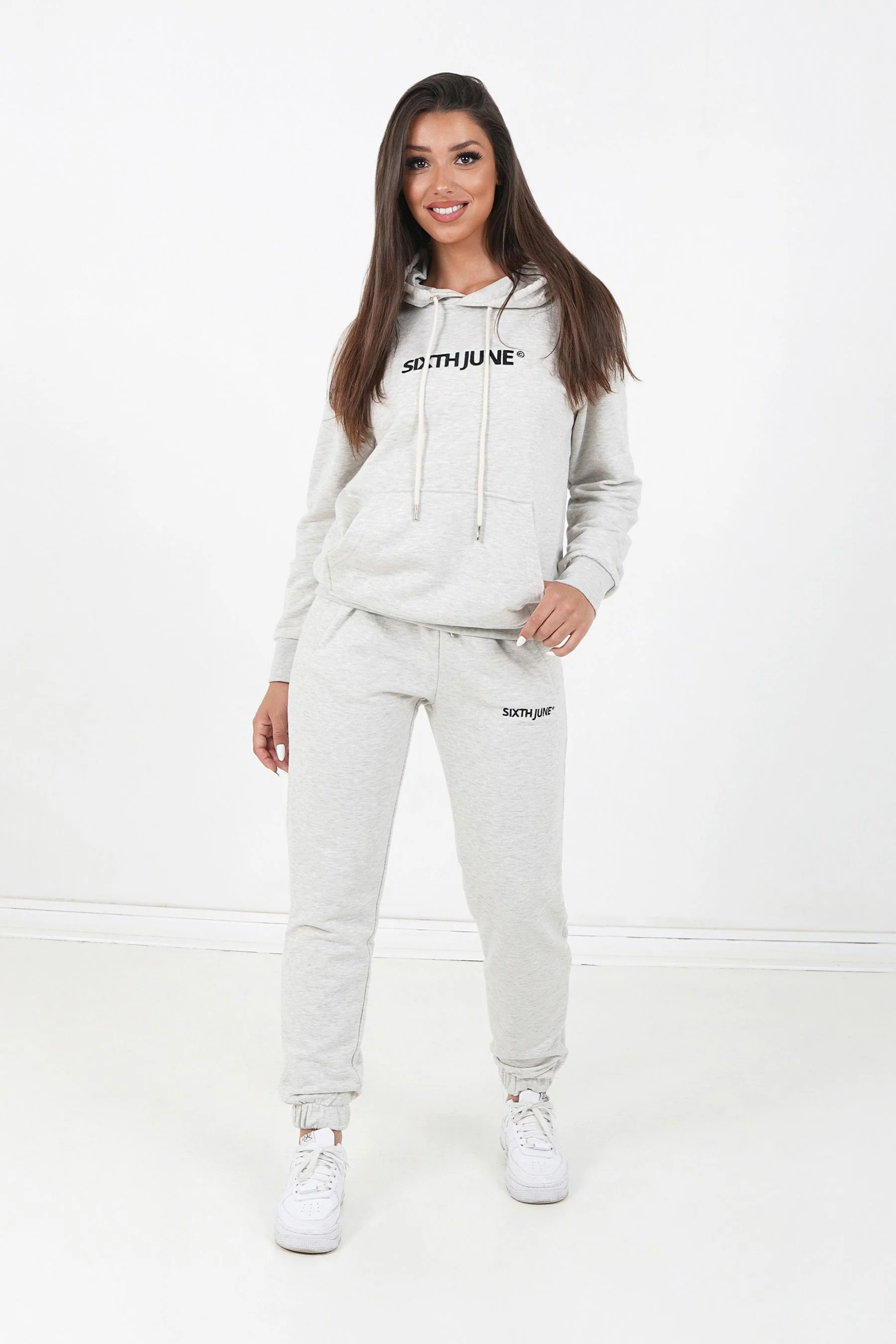 Jogging + sweat capuche logo brodé Gris clair - Image 6