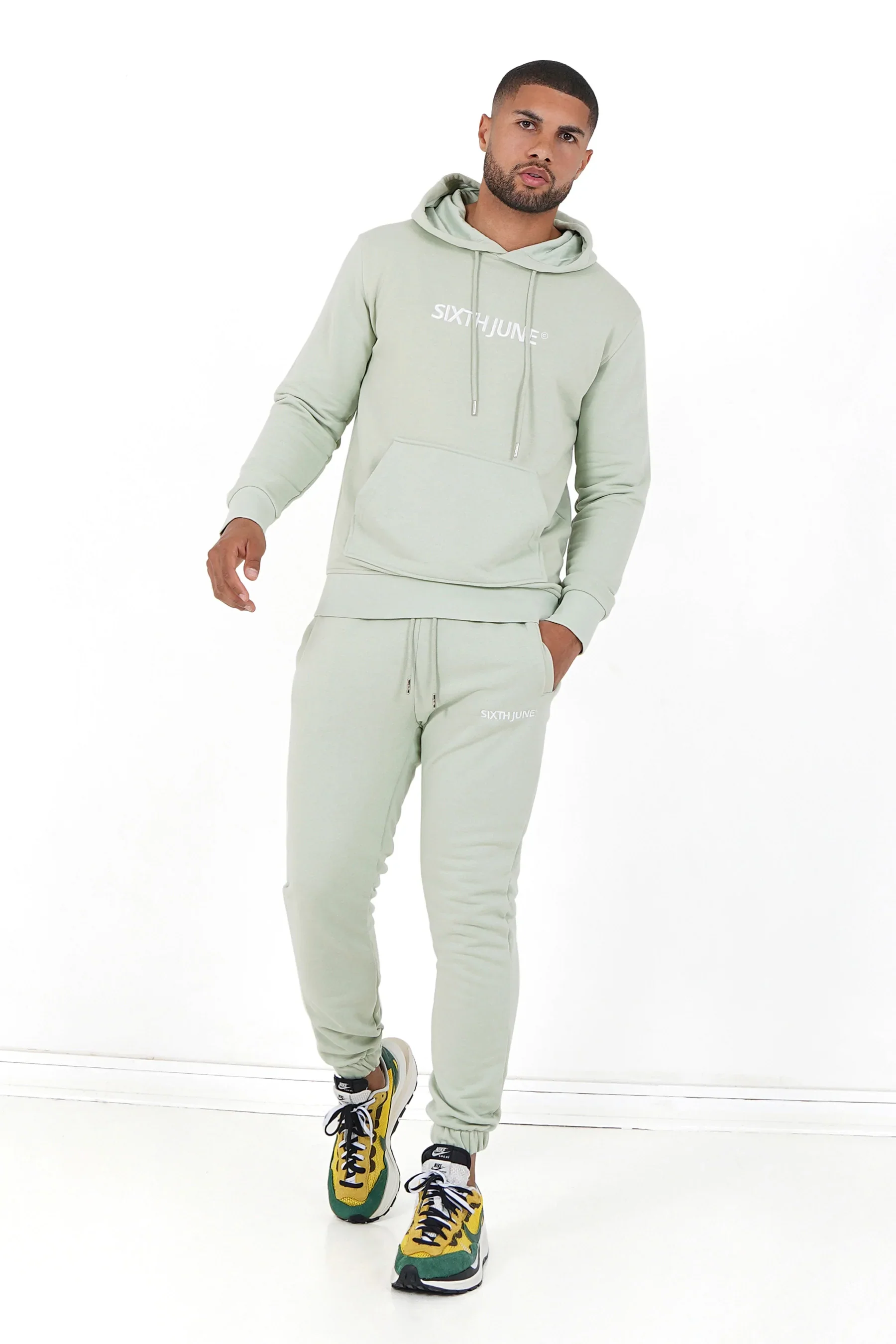 Jogging + sweat capuche logo brodé Vert clair - Image 2