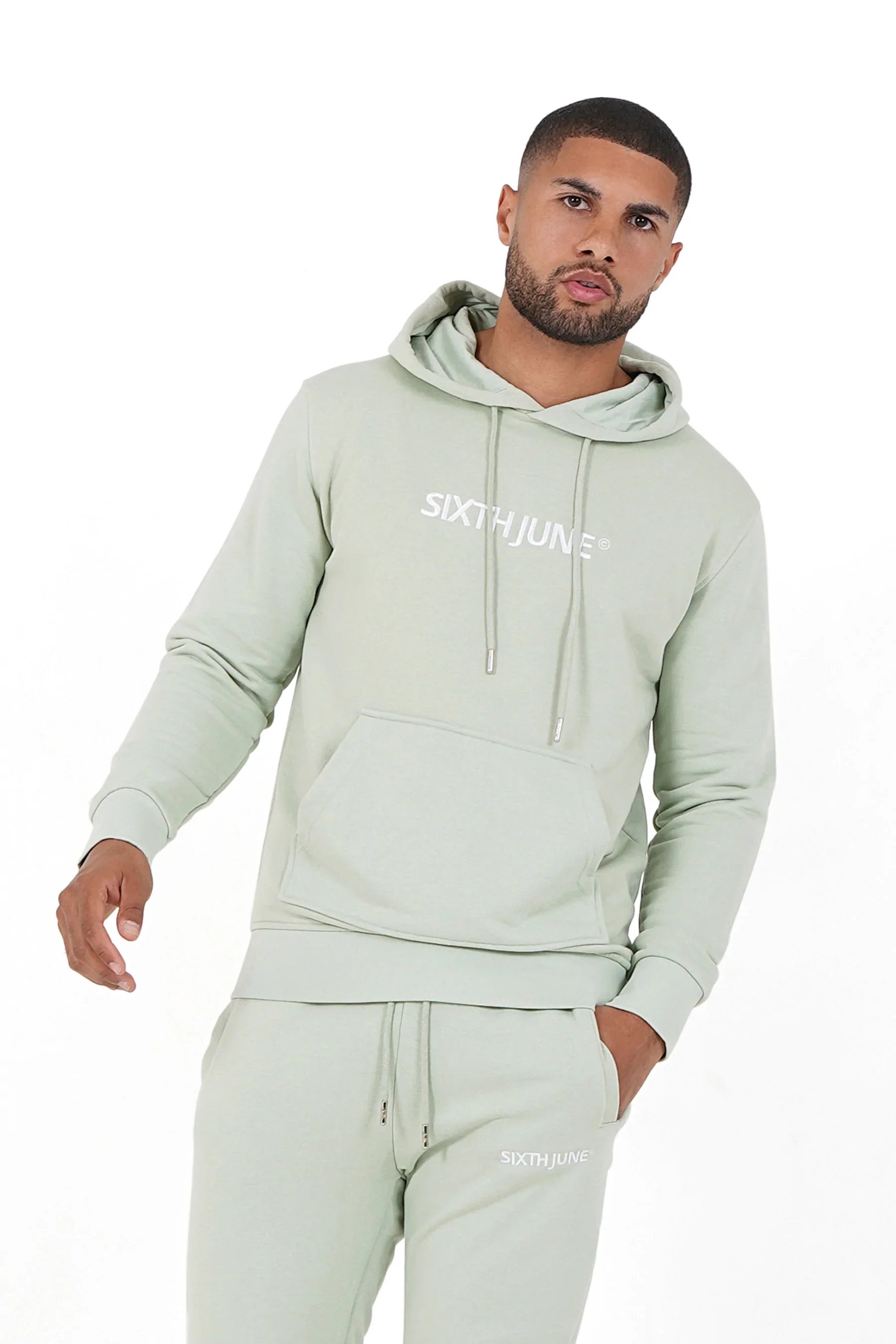 Jogging + sweat capuche logo brodé Vert clair - Image 3