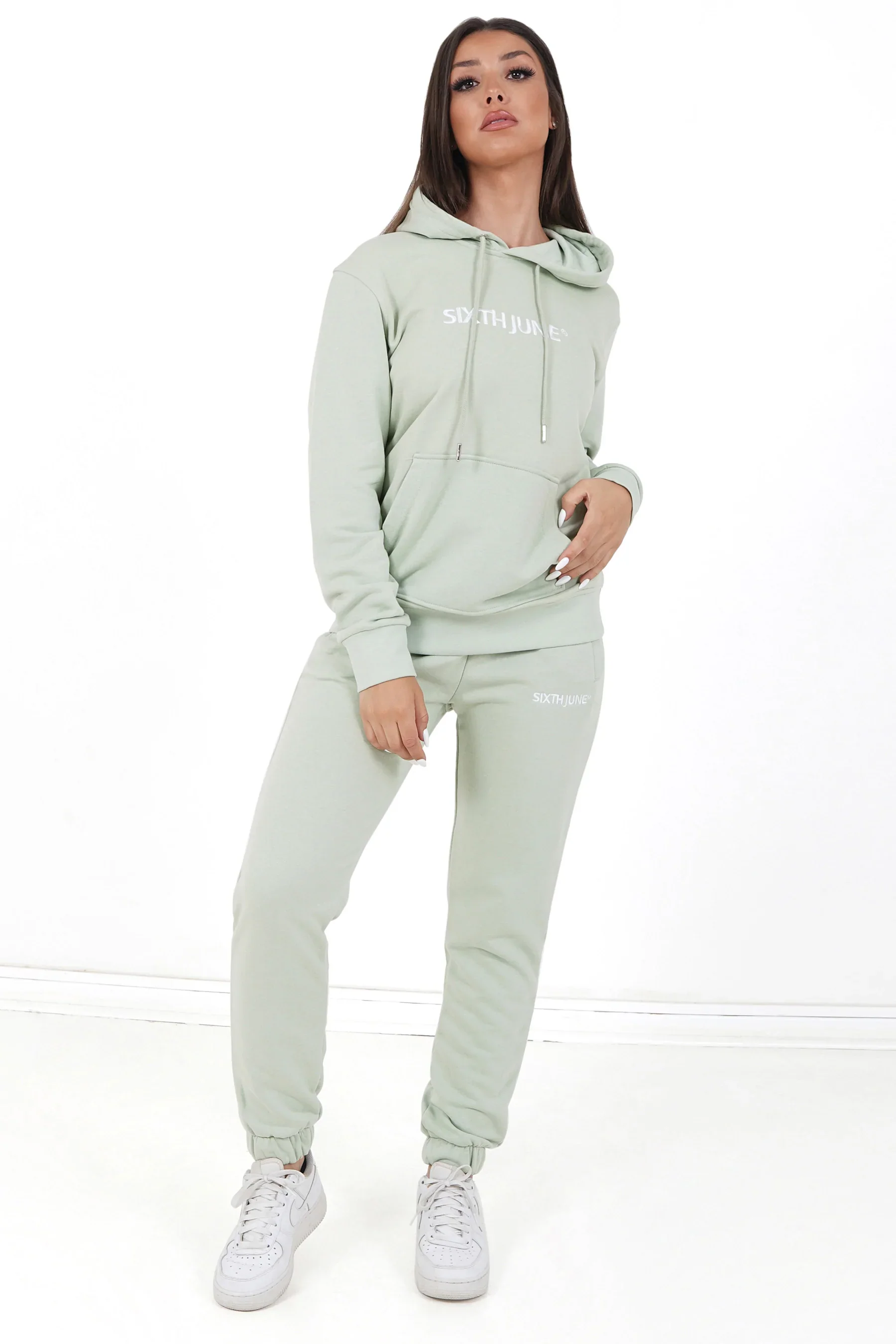 Jogging + sweat capuche logo brodé Vert clair - Image 5