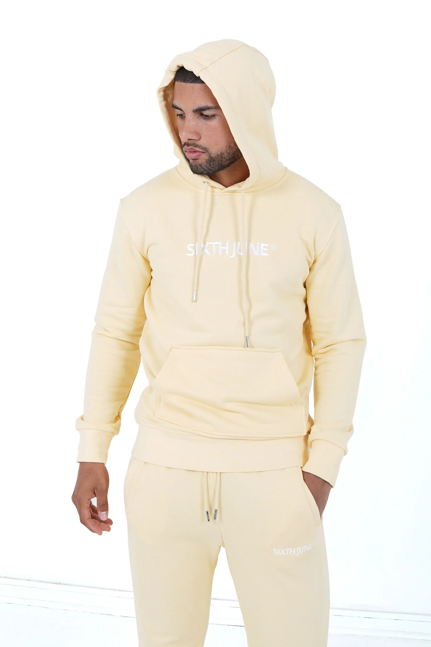 Jogging + sweat capuche logo brodé Jaune - Image 3
