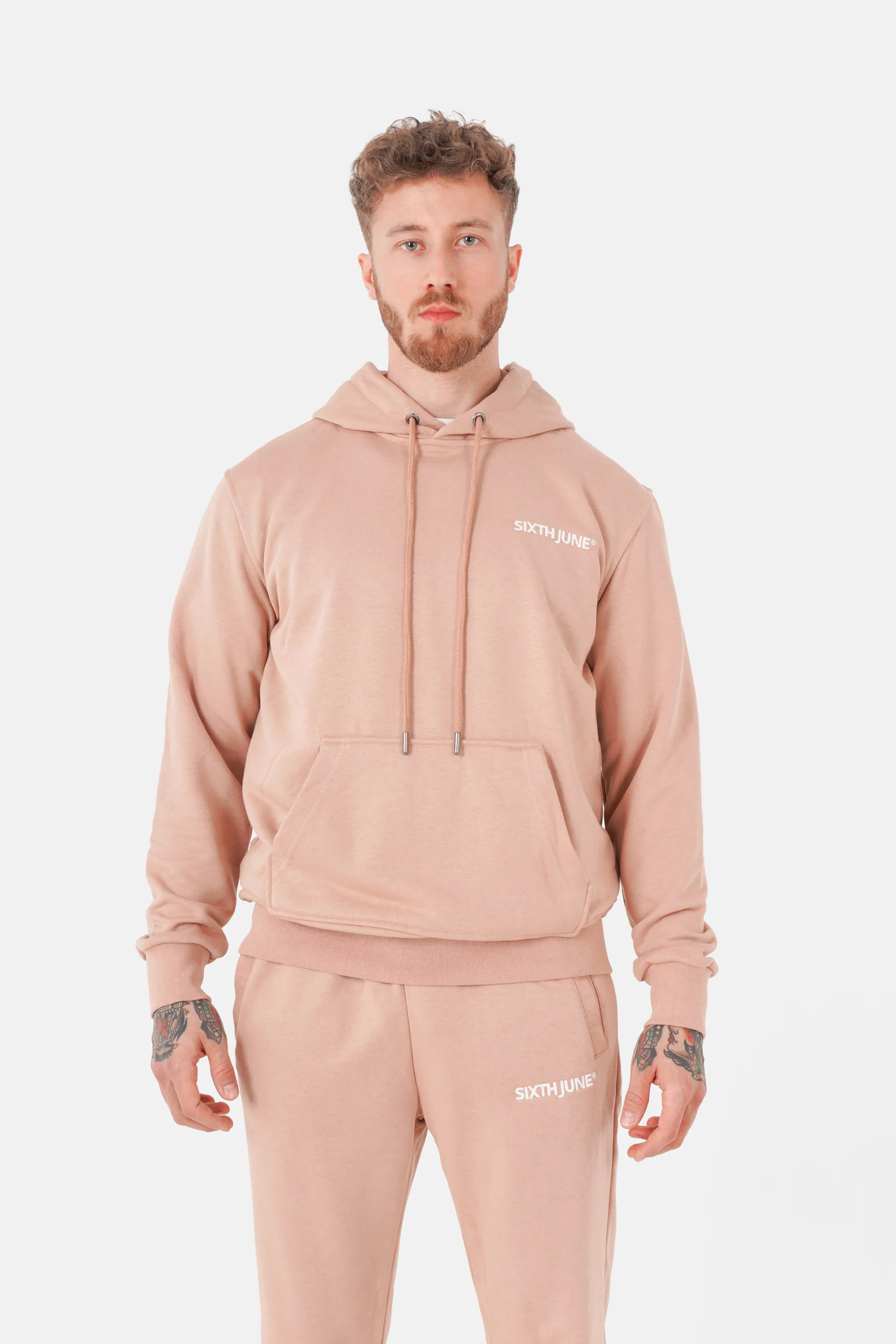 Jogging + sweat capuche logo brodé Beige - Image 4