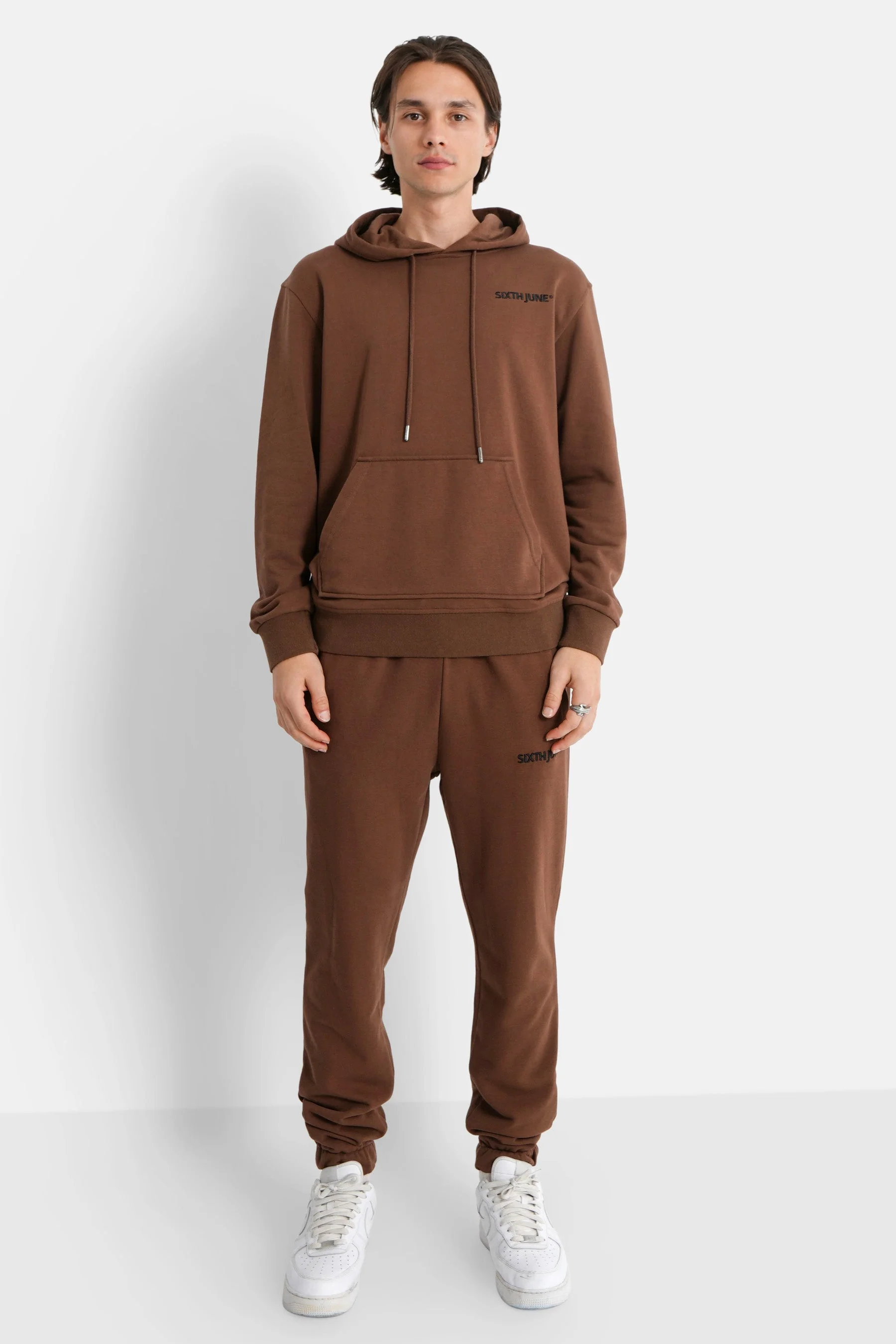 Jogging + sweat capuche logo brodé Marron - Image 2