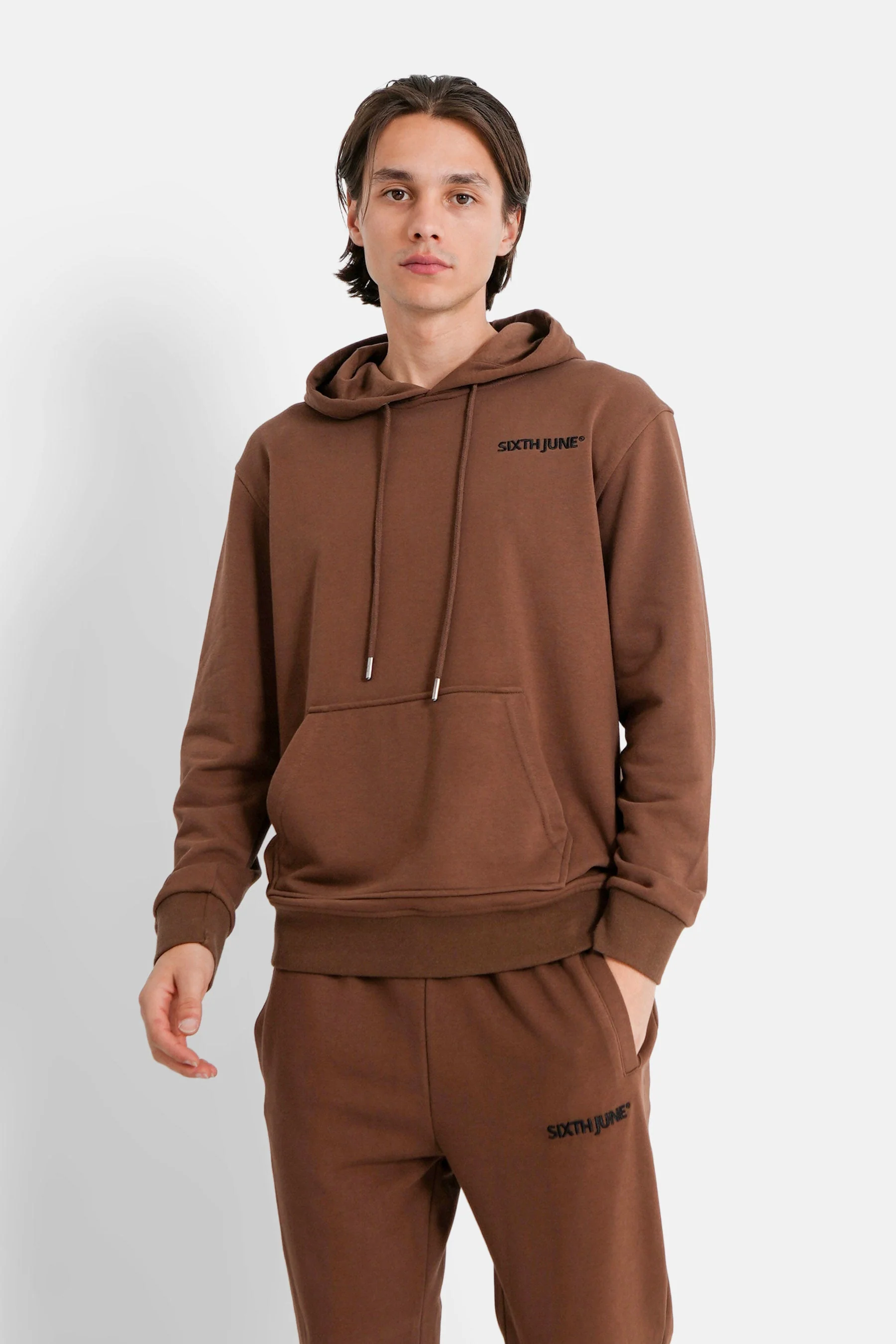 Jogging + sweat capuche logo brodé Marron - Image 3