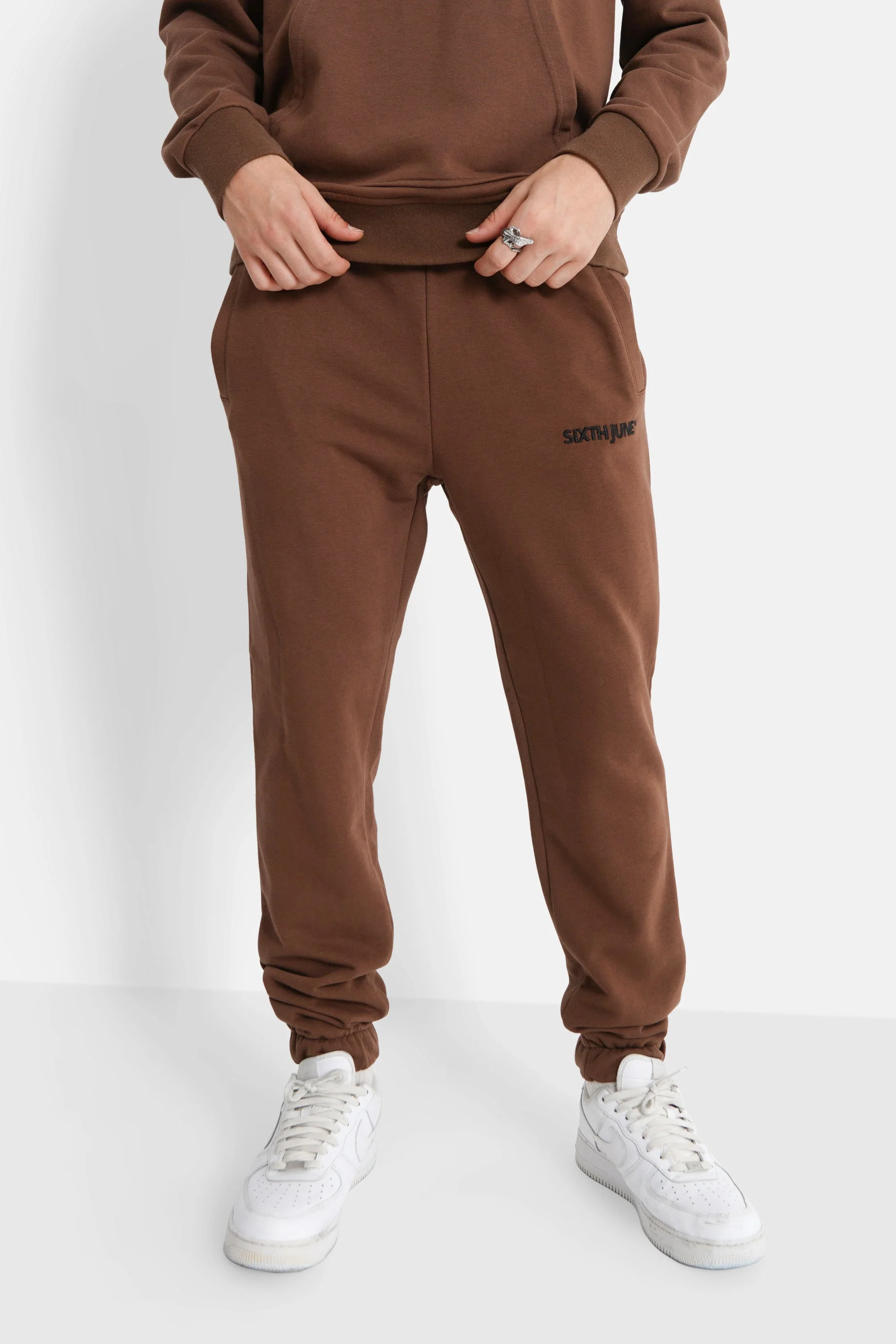 Jogging + sweat capuche logo brodé Marron - Image 4