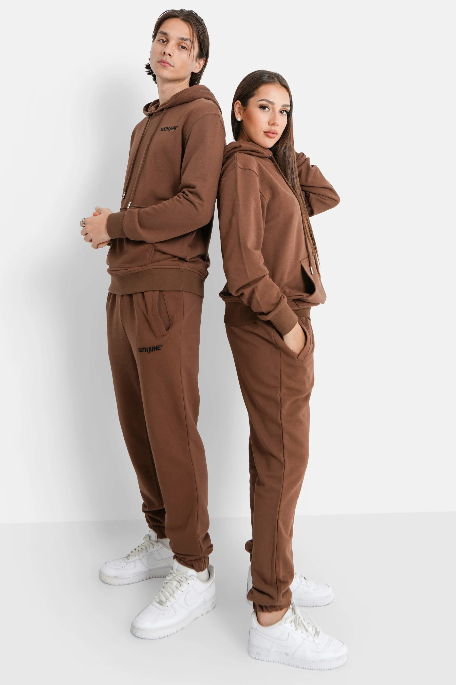 Jogging + sweat capuche logo brodé Marron - Image 6