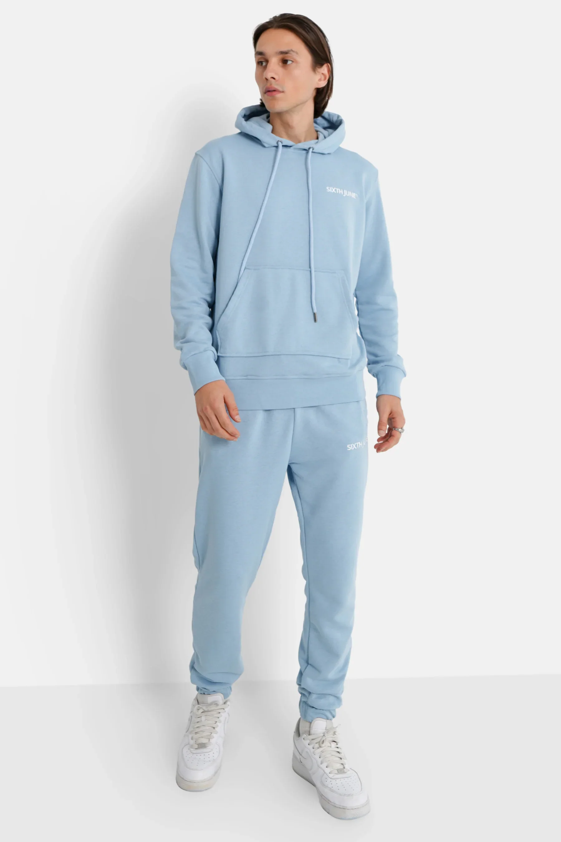 Jogging + sweat capuche logo brodé Bleu clair - Image 2