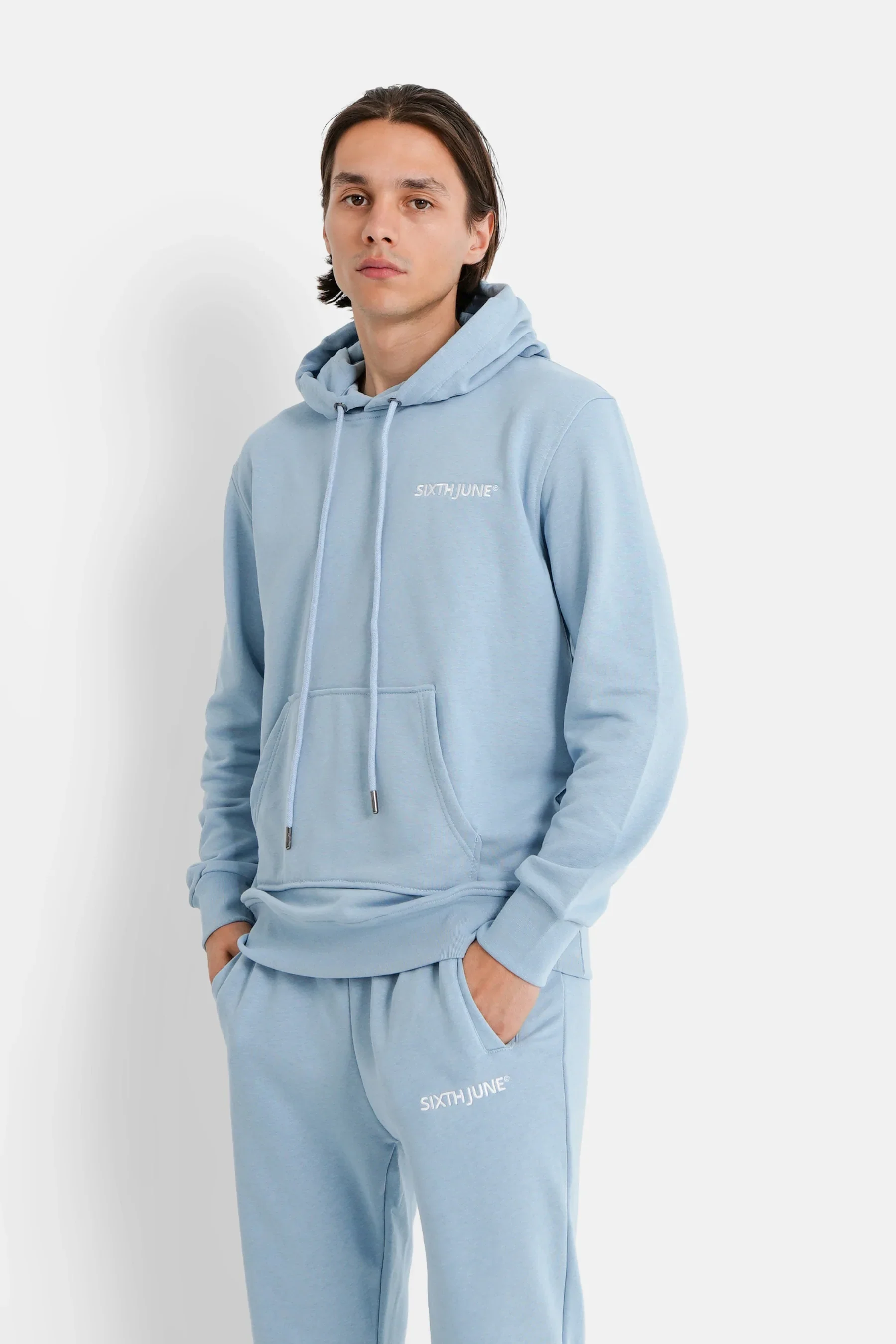 Jogging + sweat capuche logo brodé Bleu clair - Image 3