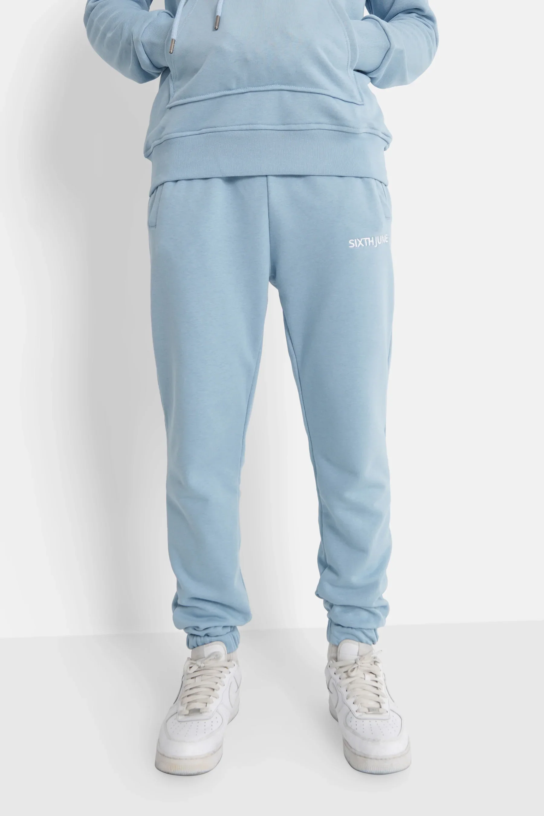 Jogging + sweat capuche logo brodé Bleu clair - Image 4