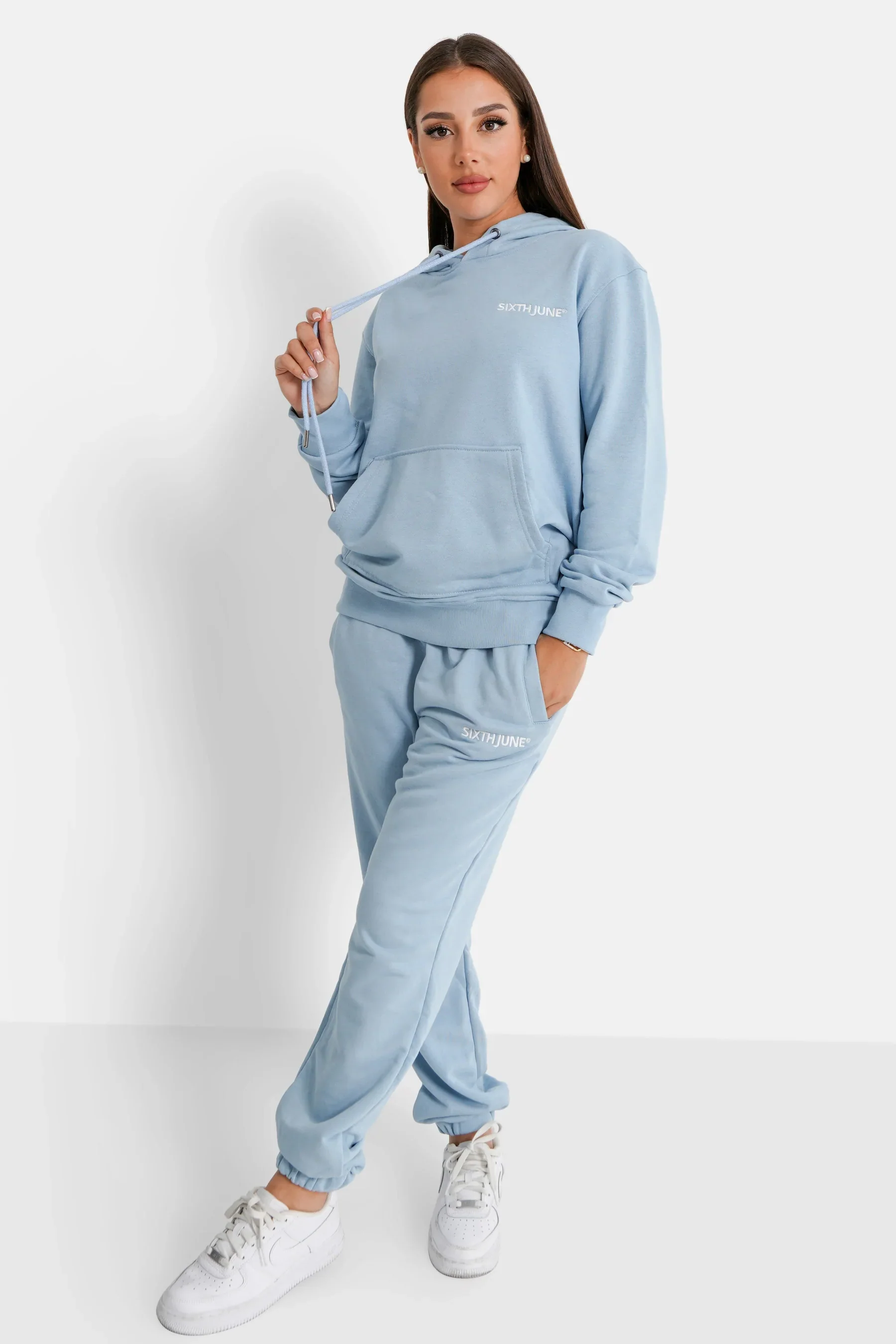 Jogging + sweat capuche logo brodé Bleu clair - Image 6