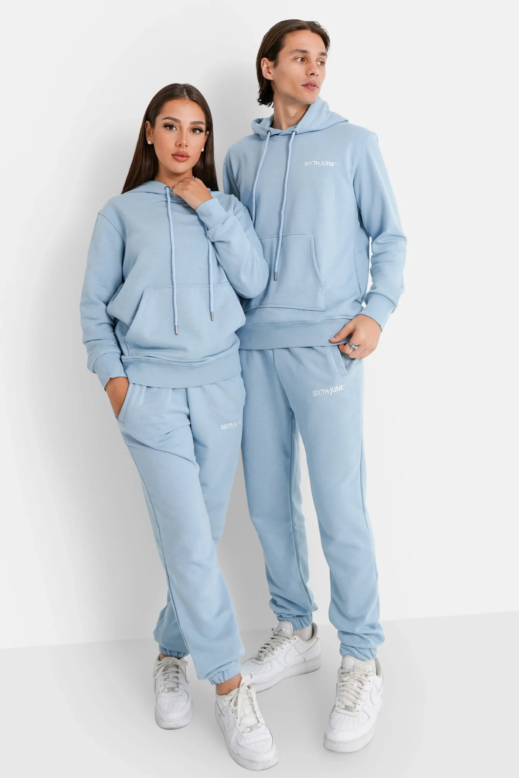Jogging + sweat capuche logo brodé Bleu clair - Image 7