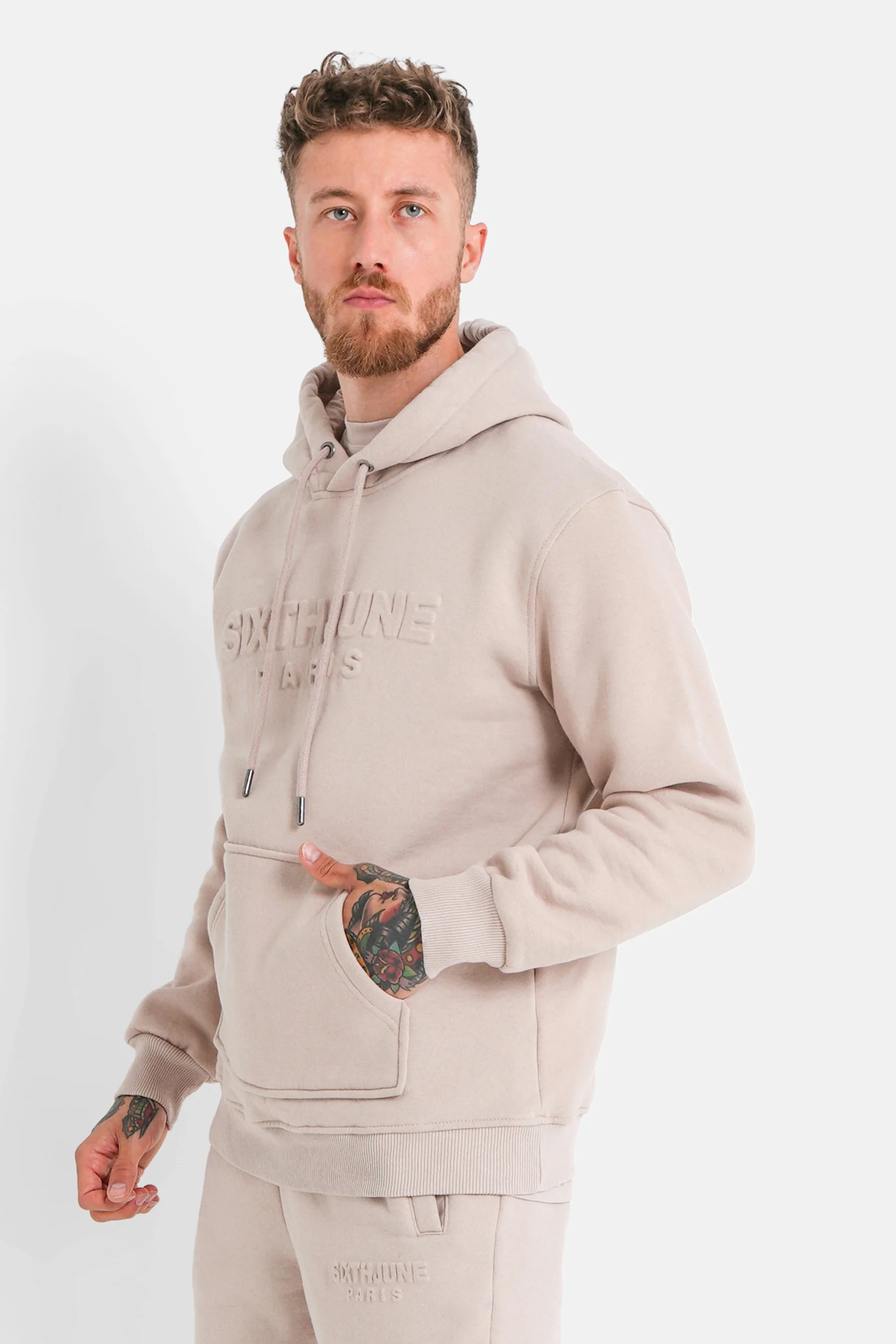 Sweatshirt capuche relief Beige - Image 4