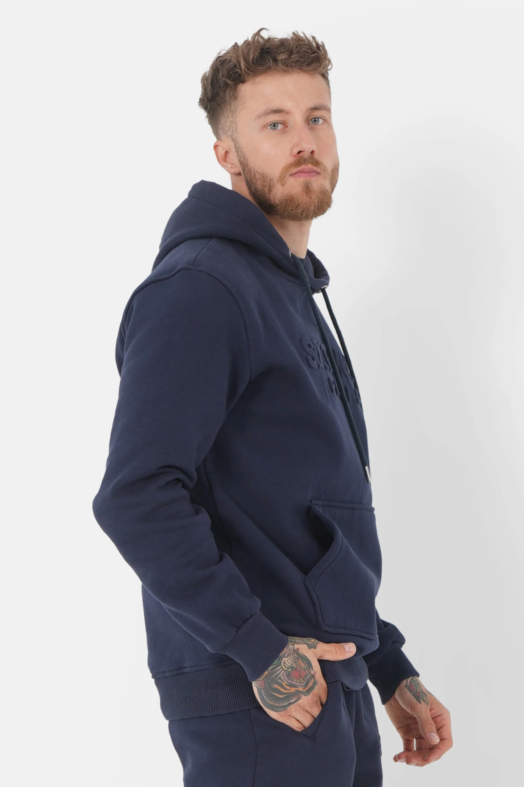 Sweatshirt capuche relief Bleu foncé - Image 4
