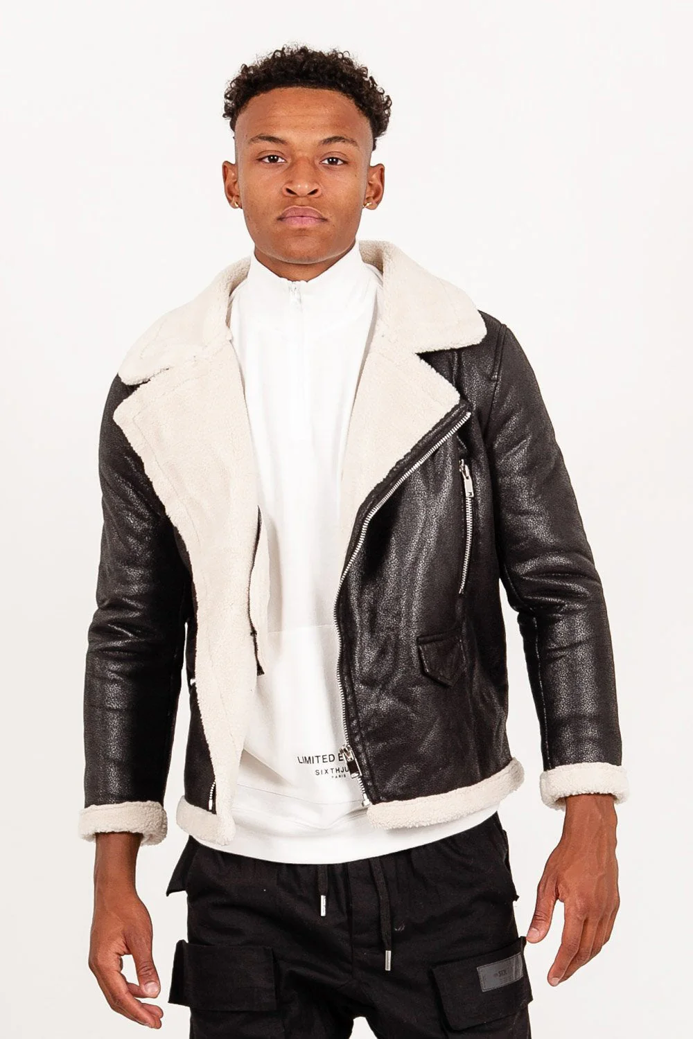 Veste aviateur sherpa zips Noir