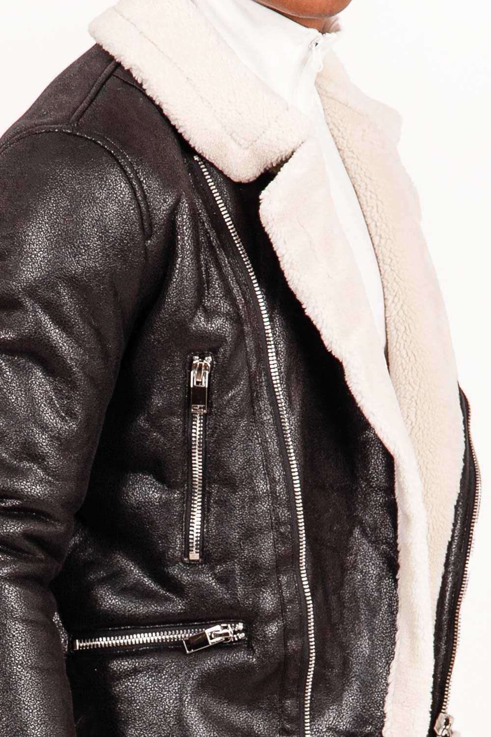 Veste aviateur sherpa zips Noir - Image 3