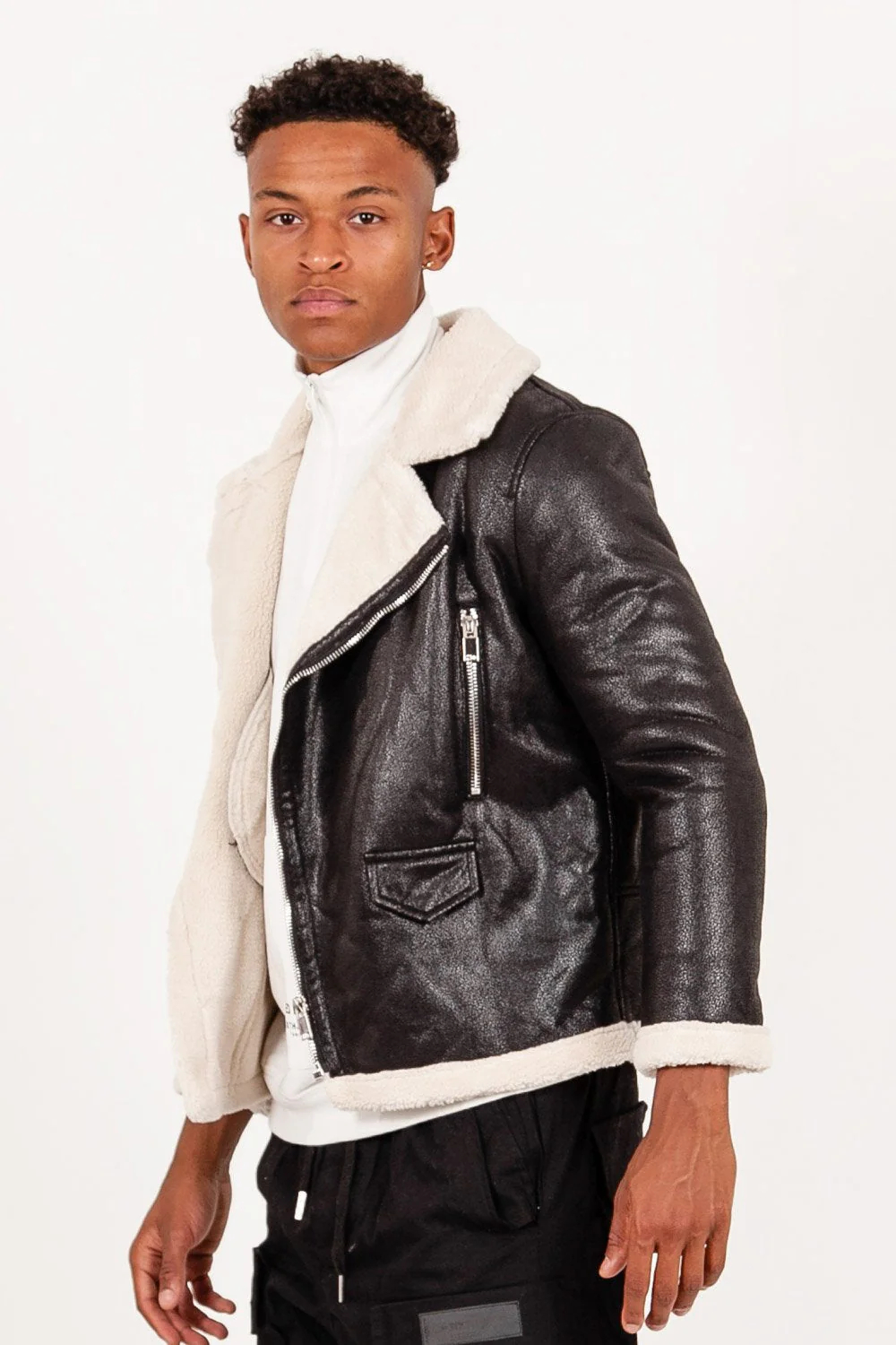 Veste aviateur sherpa zips Noir - Image 4