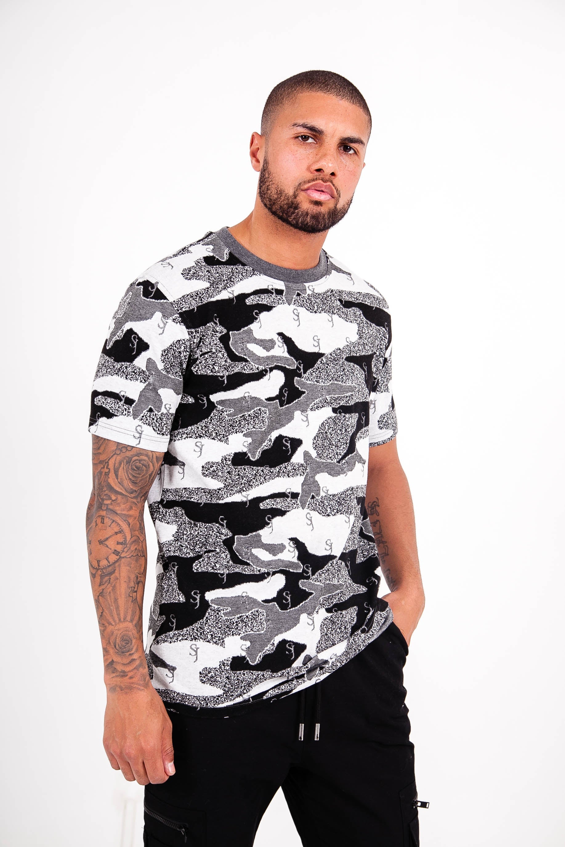 T-shirt jacquard camouflage logo Noir - Image 4