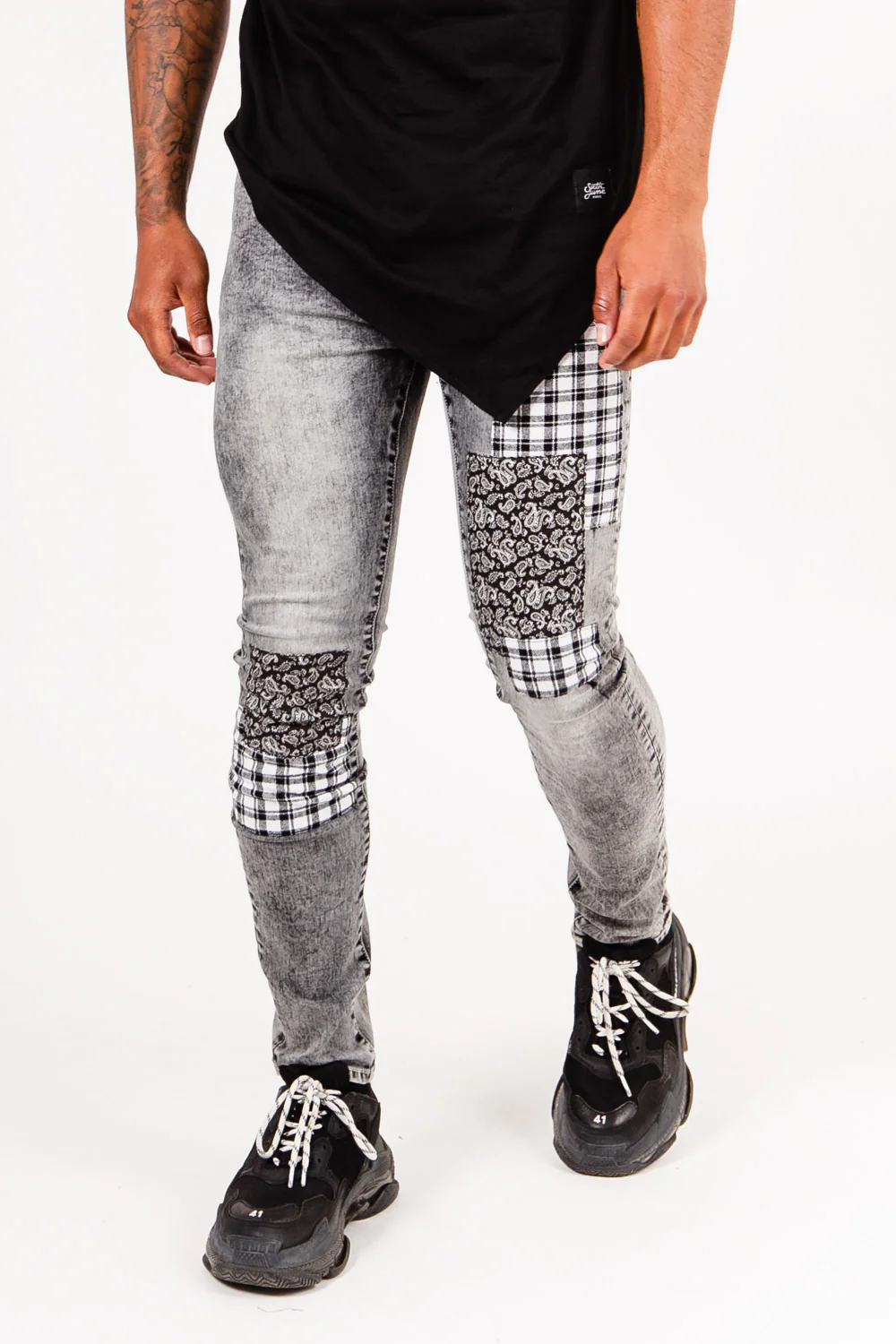 Jean bandana tartan gris - Image 2
