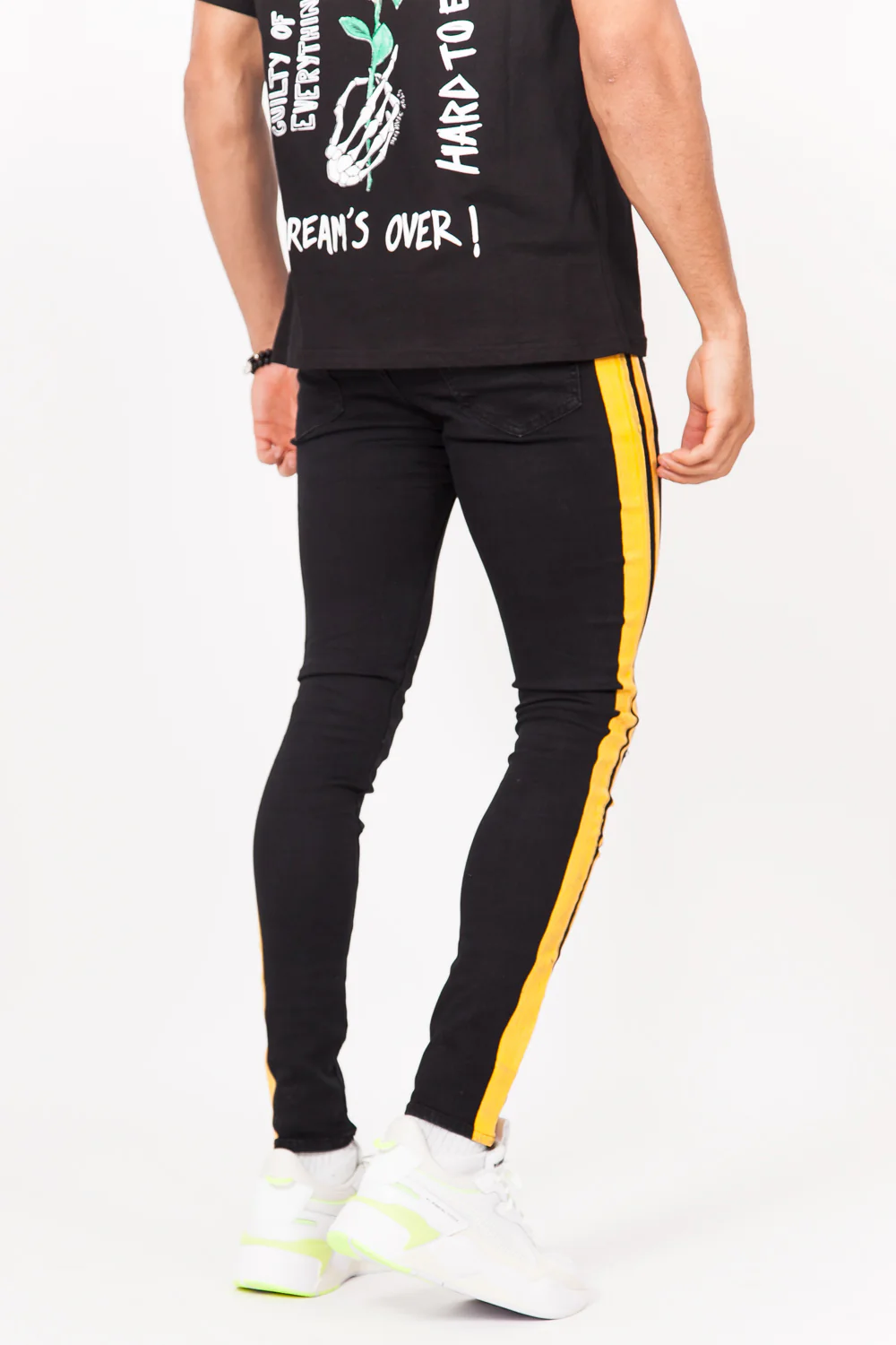 Jean bande double noir jaune - Image 6