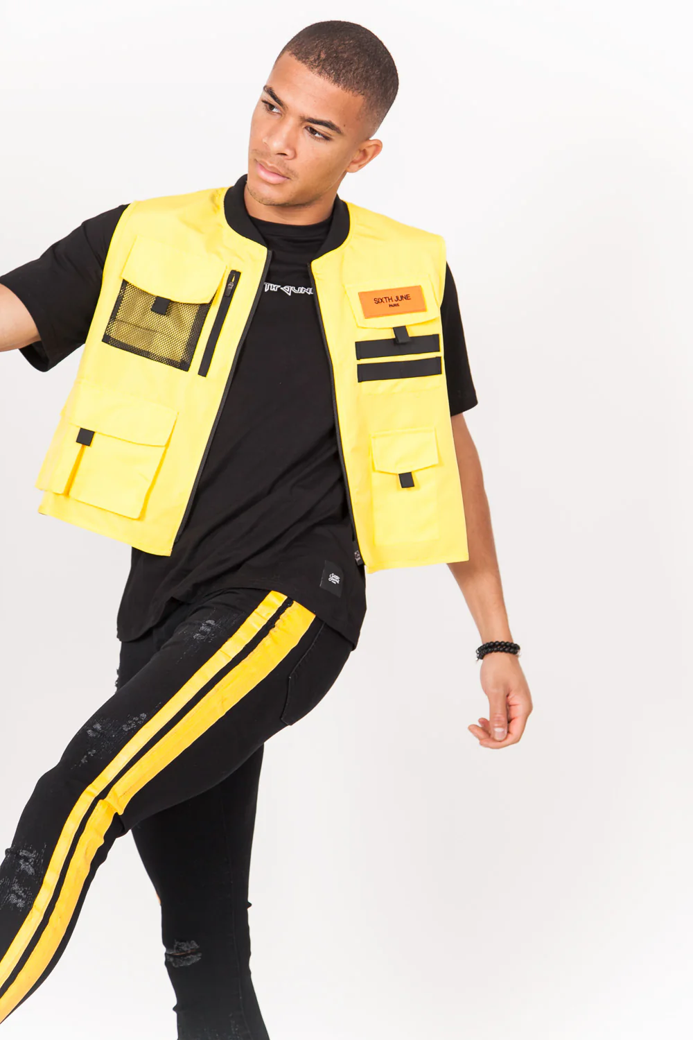 Jean bande double noir jaune - Image 7