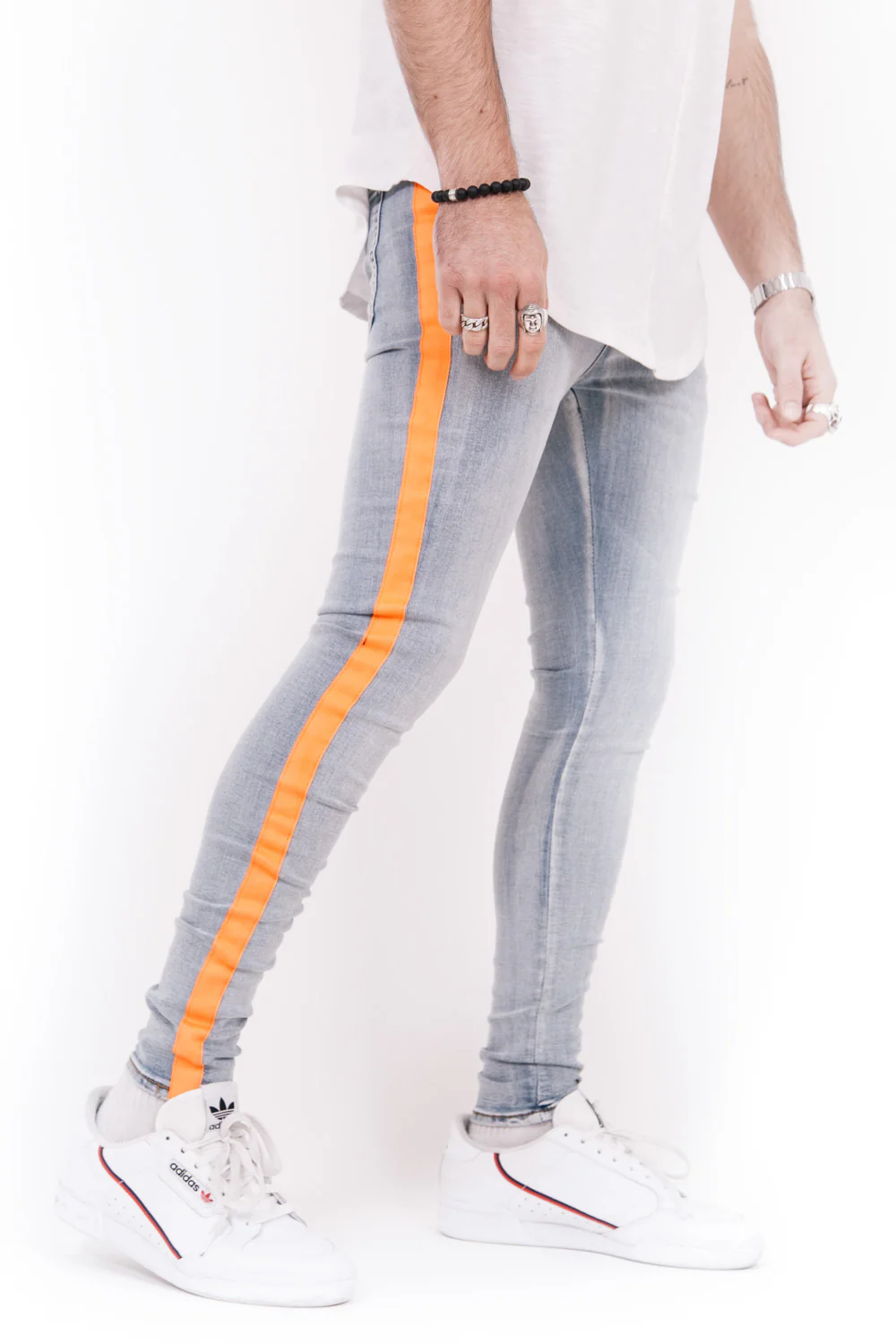 Jean bande fluo bleu orange - Image 3