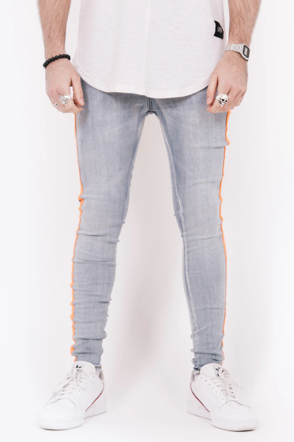 Jean bande fluo bleu orange - Image 4