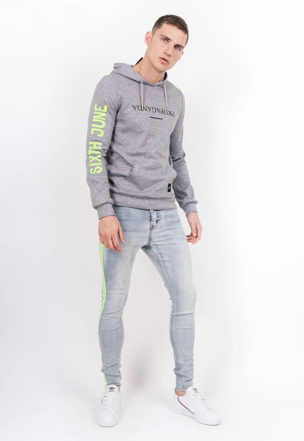 Jean bande fluo bleu vert - Image 3