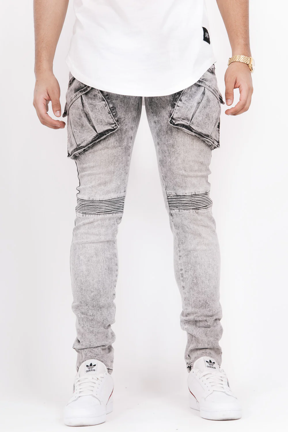 Denim biker cargo pockets grey - Image 2