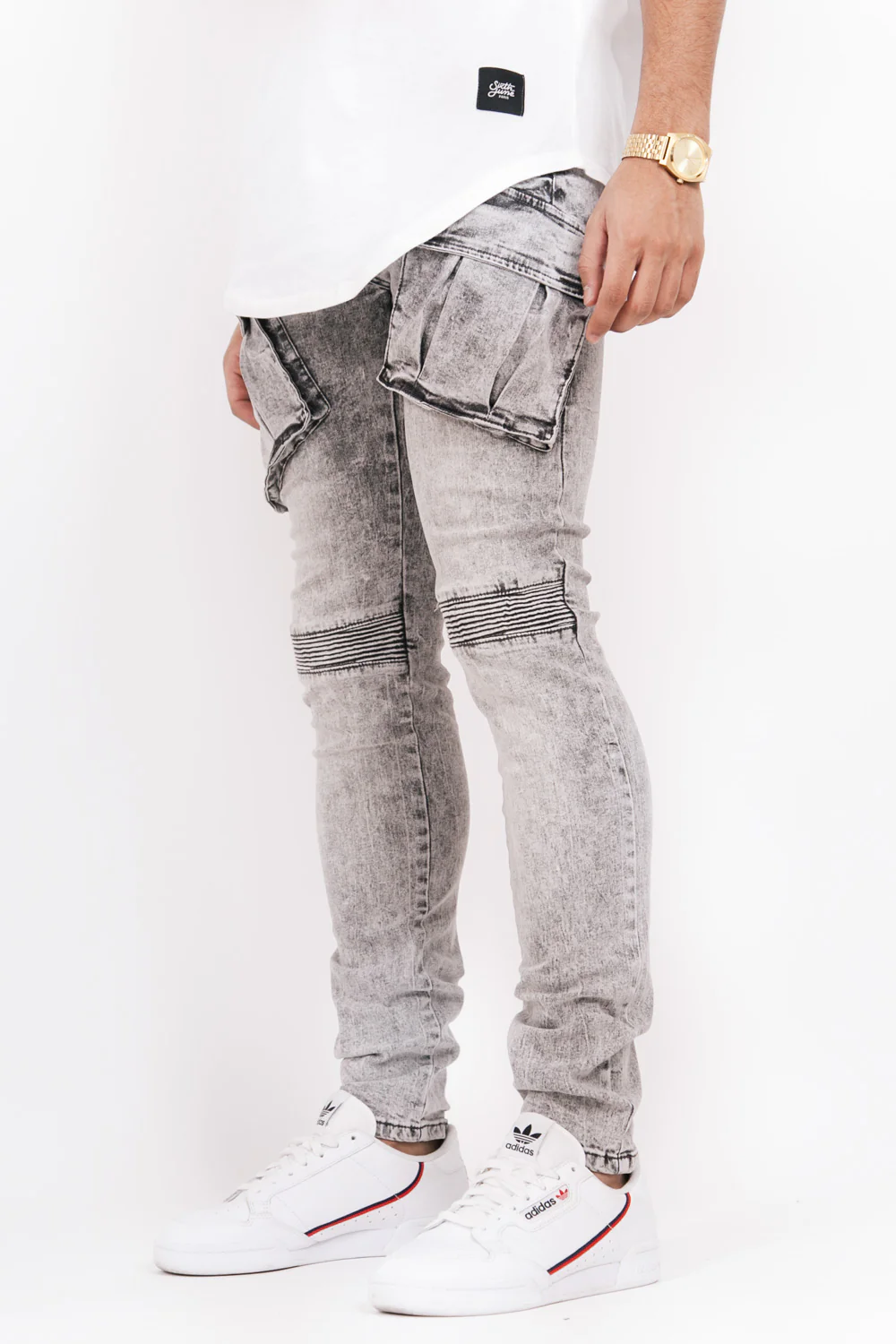 Denim biker cargo pockets grey - Image 3
