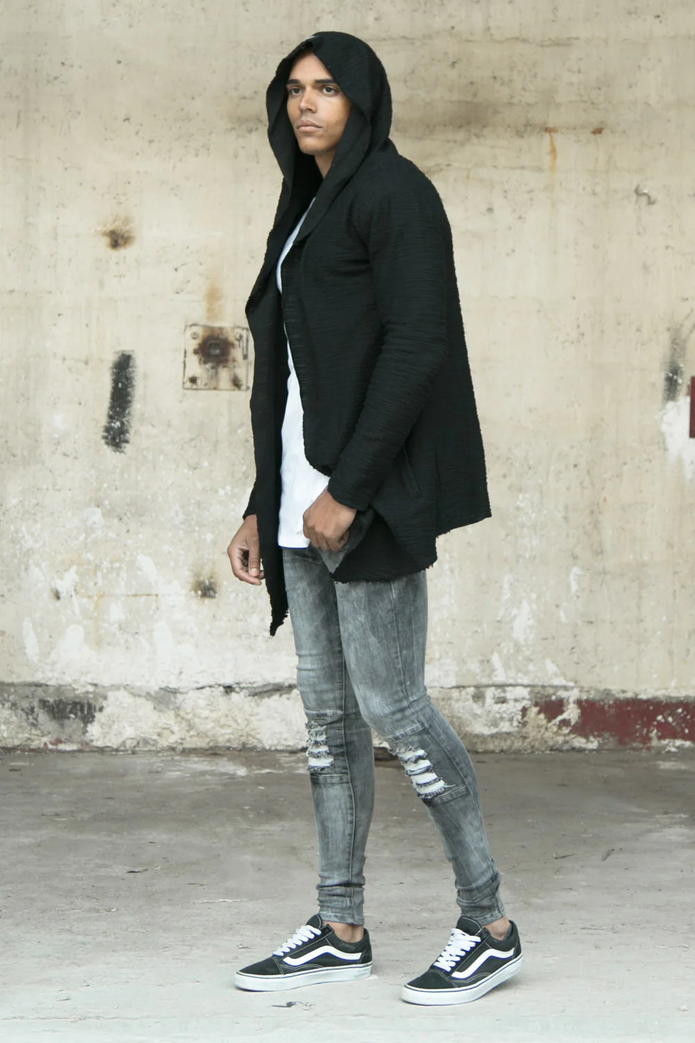 Jean biker déchiré genou gris - Image 4
