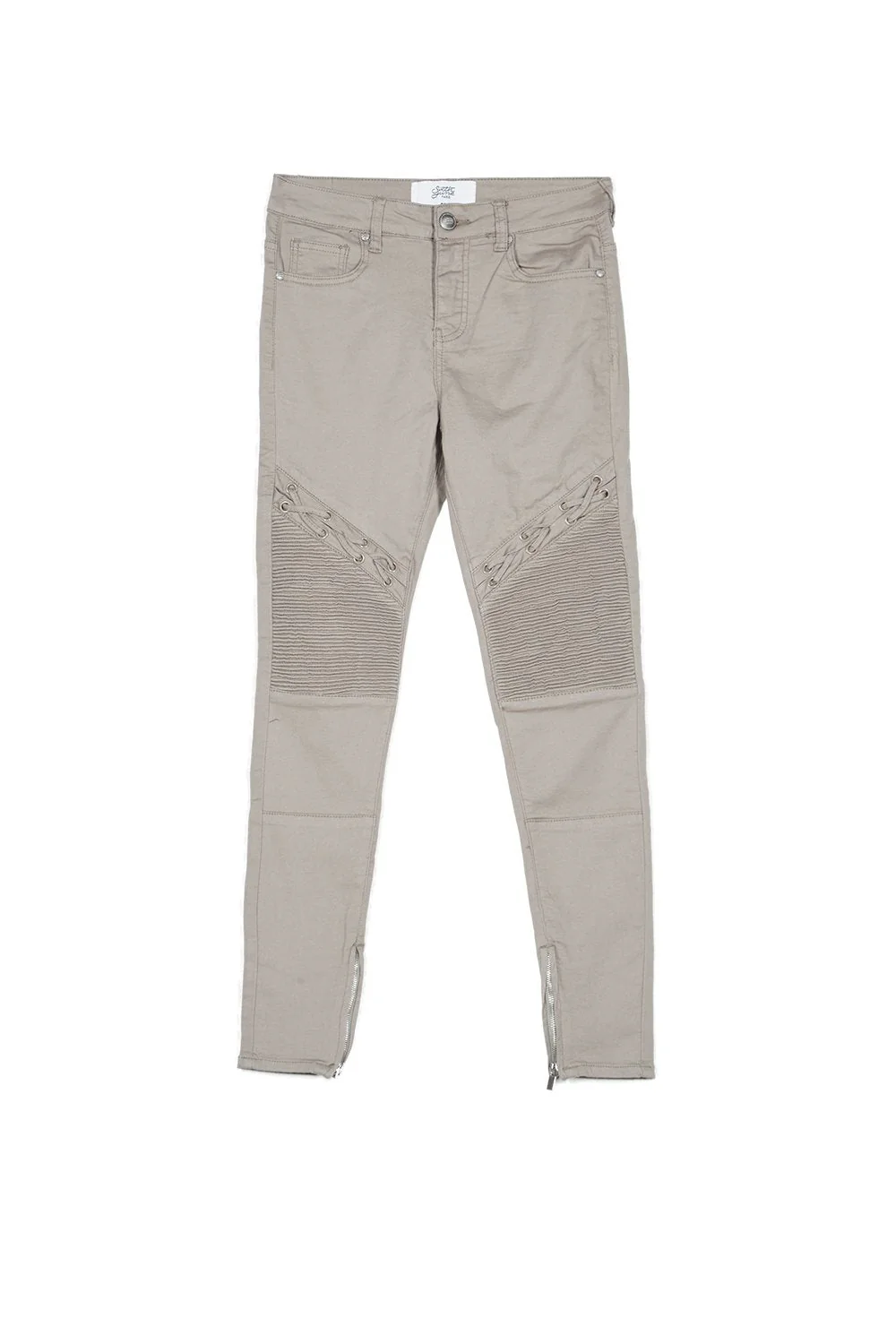 Jean biker lacets beige - Image 4