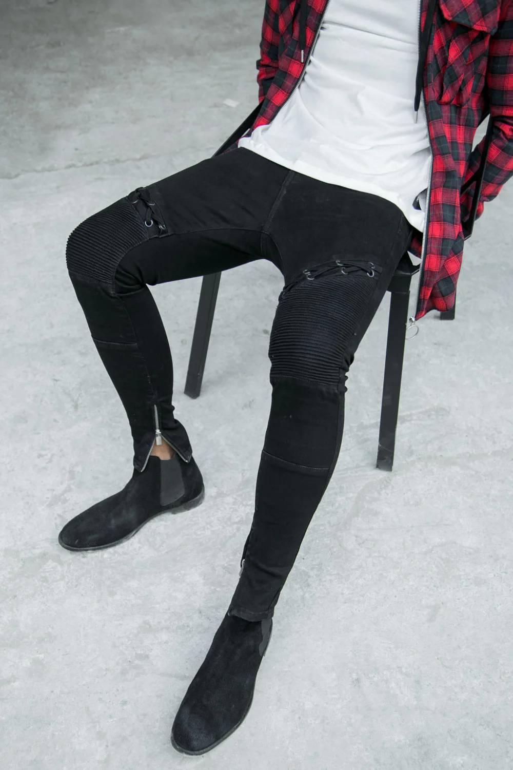 Jean biker lacets noir - Image 5
