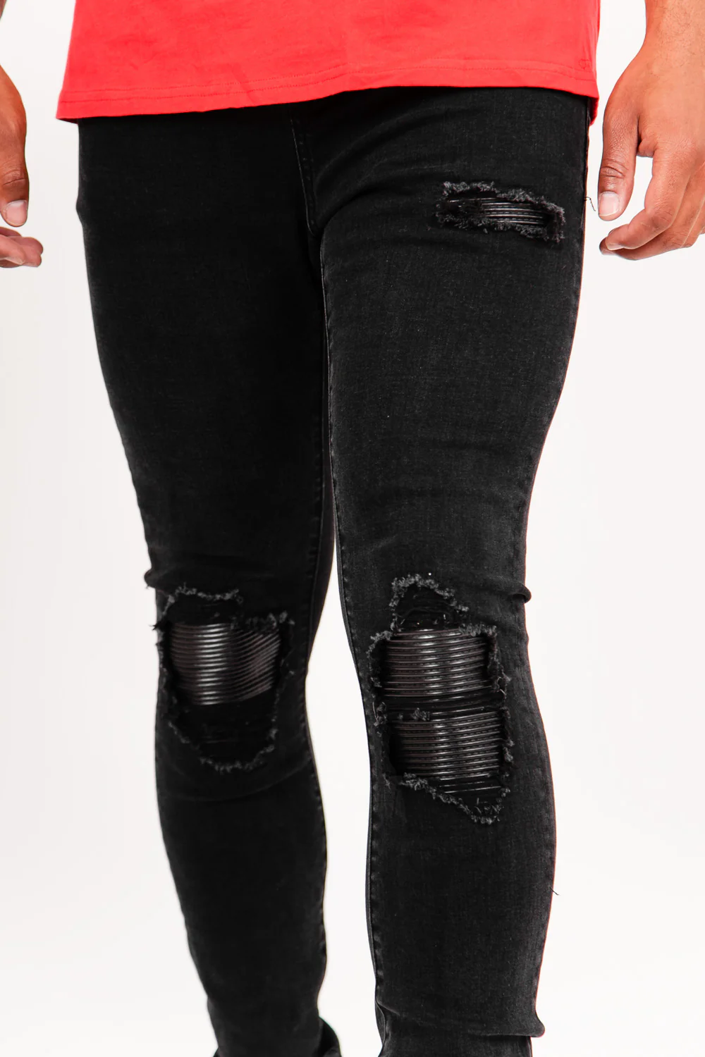 Jean empiècement simili cuir noir - Image 3