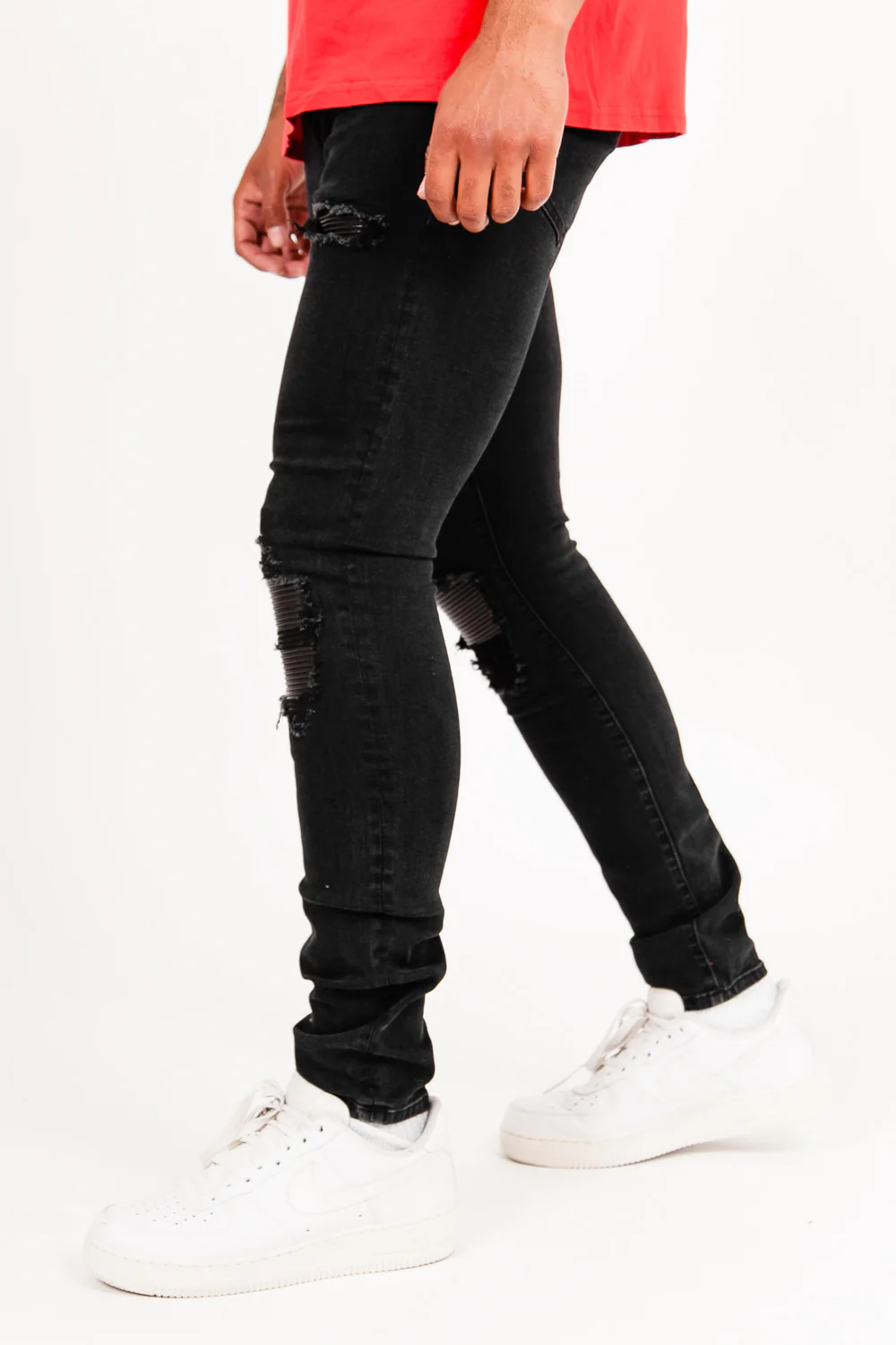 Jean empiècement simili cuir noir - Image 4
